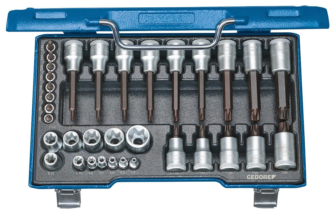 Gedore Steckschlüssel 19 TX 20 Schraubendreher-Satz 1/2"+1/4" 34-teilig TX
