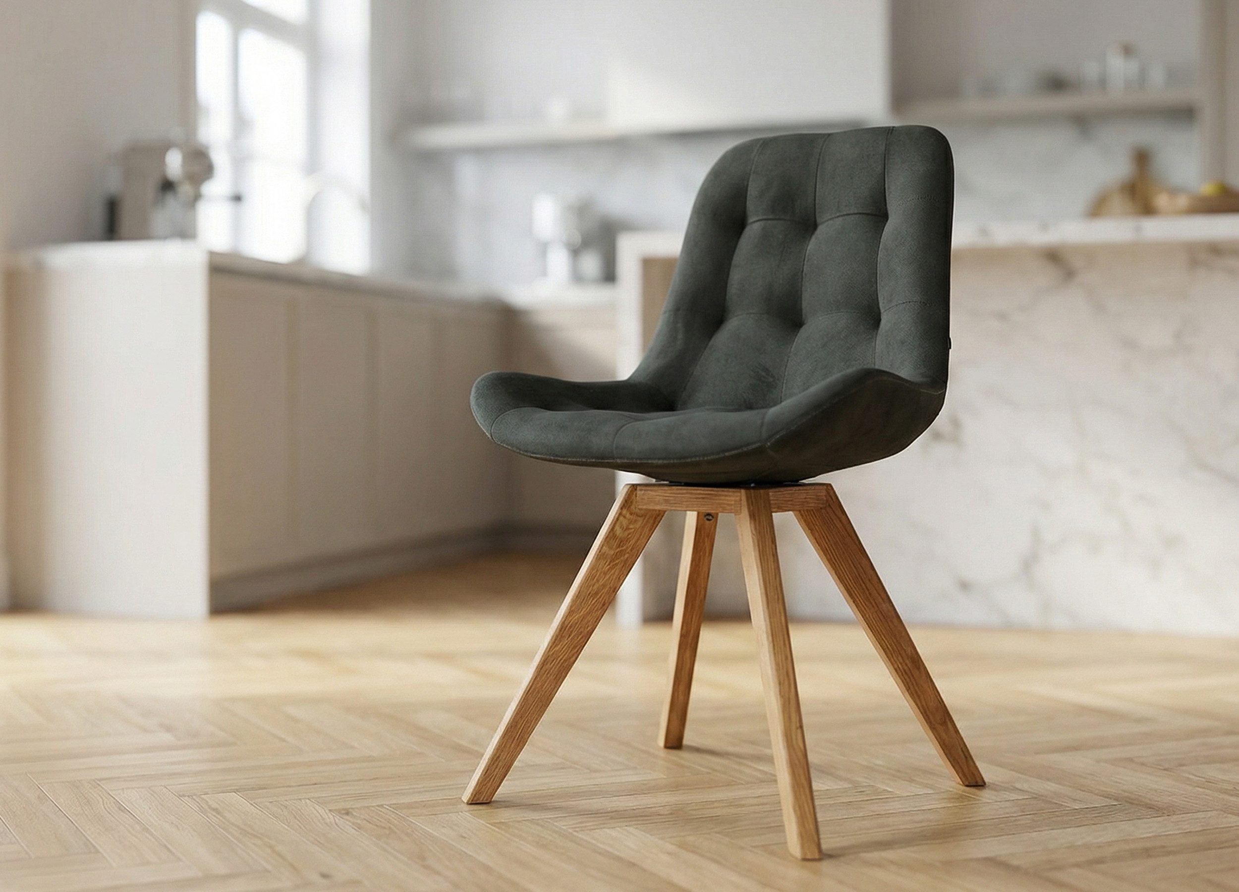 Massivart® Polsterstuhl Polsterstuhl, Esszimmerstuhl, anthrazit, »Belfast«, mit Absteppungen · Standbeine Massivholz Wildeiche geölt