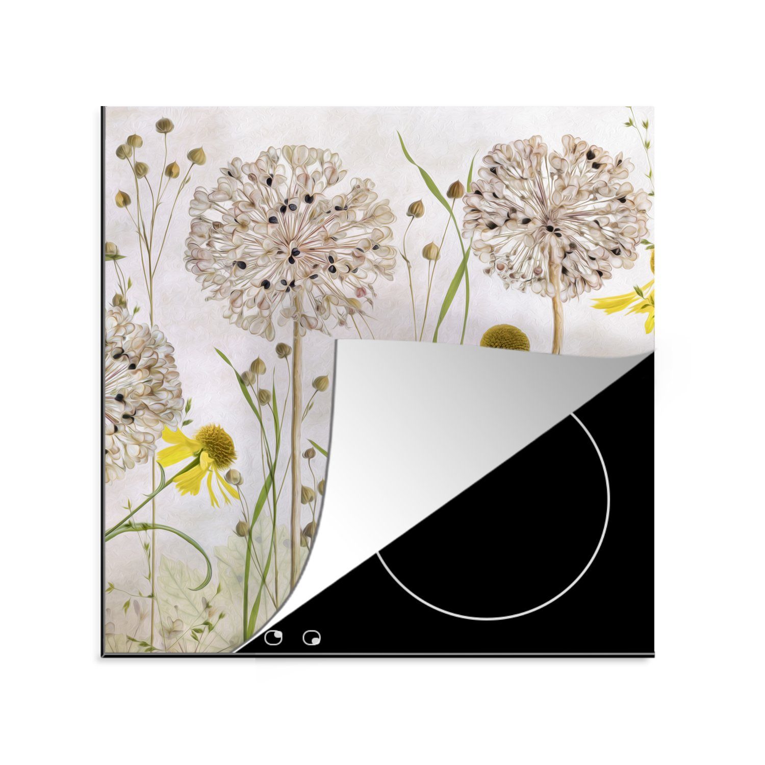 MuchoWow Herdblende-/Abdeckplatte Blumen - Aquarell - Stilleben, Vinyl, (1 tlg), 78x78 cm, Ceranfeldabdeckung, Arbeitsplatte für küche