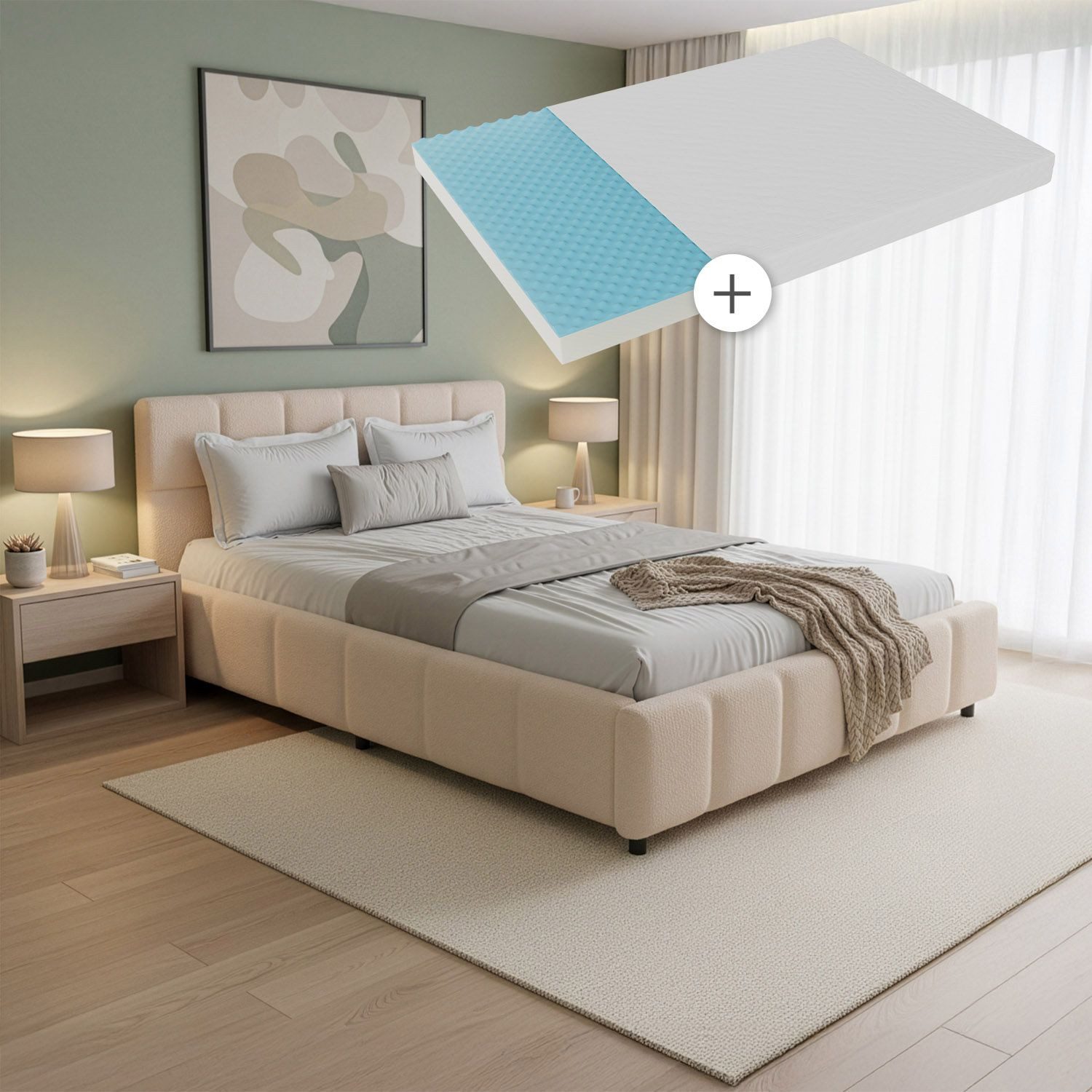 Juskys Polsterbett Florenz, Bubble Design, bis 500 kg belastbar, Pflegeleicht mit Polsterung