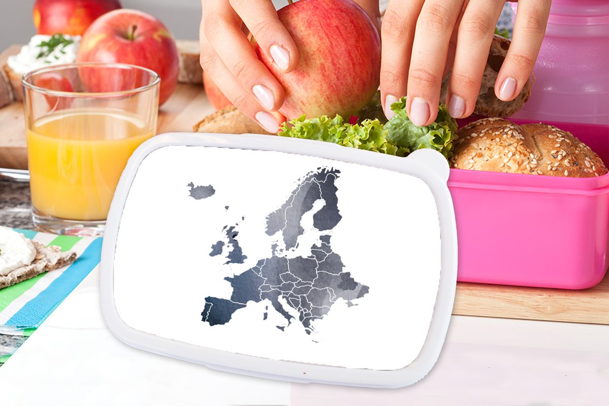 MuchoWow Lunchbox Kunststoff Europa Kunststoff, für Karte (2-tlg), - Erwachsene, rosa Snackbox, Brotbox - Aquarell, Kinder, Mädchen, Brotdose