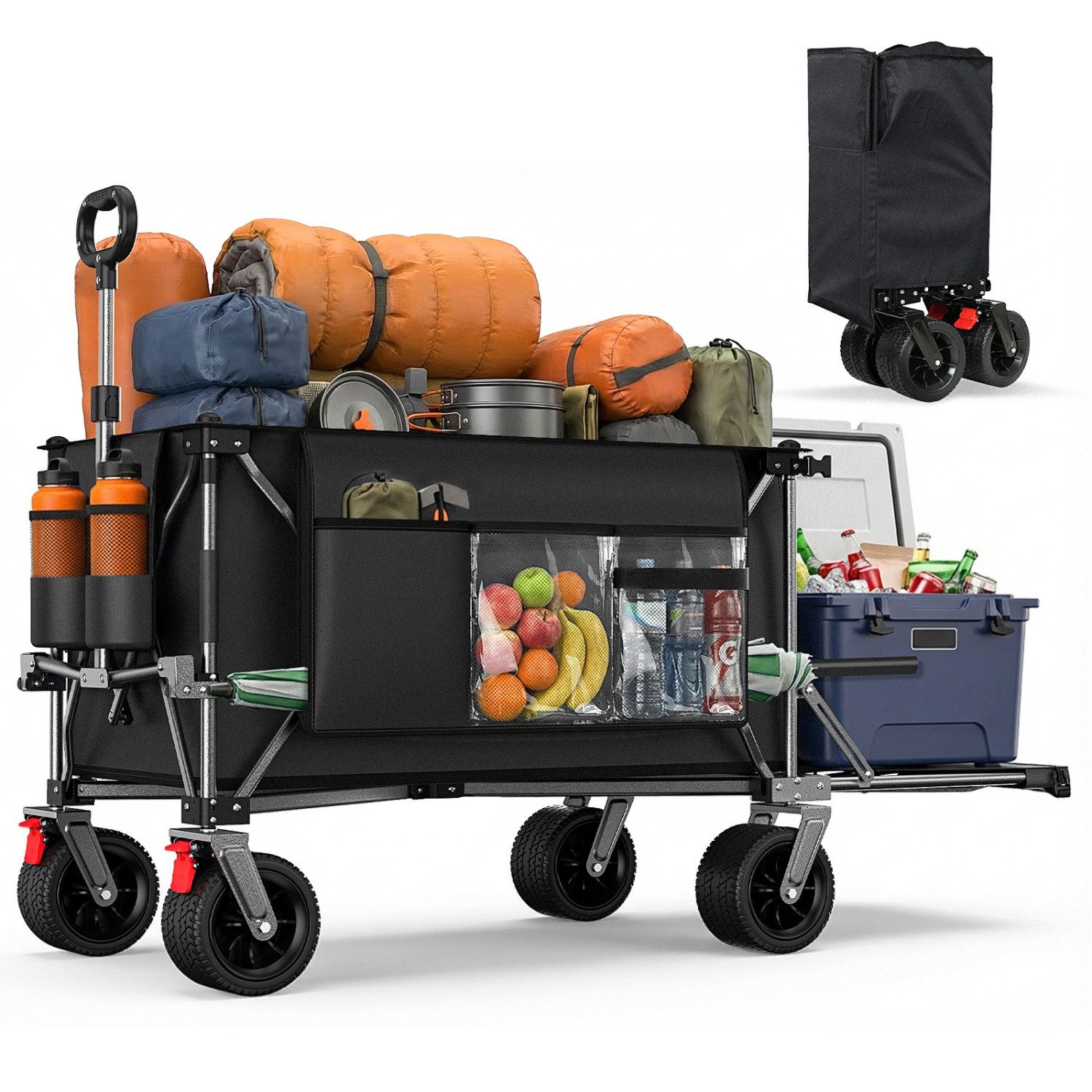 ANYSUN Bollerwagen Groß Transportwagen faltbar mit Geländeräder,Handwagen,300L,bis 220KG, 140cm Campingwagen mit versenkbarer Heckklappe für Gärten,Strände