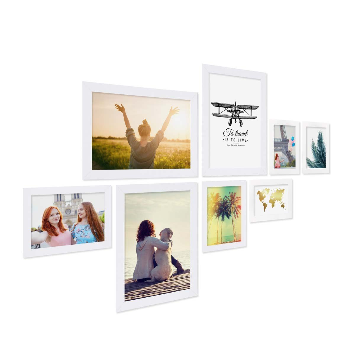PHOTOLINI Bilderrahmen 8er Set breite Rahmen in verschiedenen Formaten für Einzelbilder, für 8 Bilder (8er Set), MDF Holz, Acrylglas & Zubehör, Formate 10x15 bis A4 / 21x30 cm