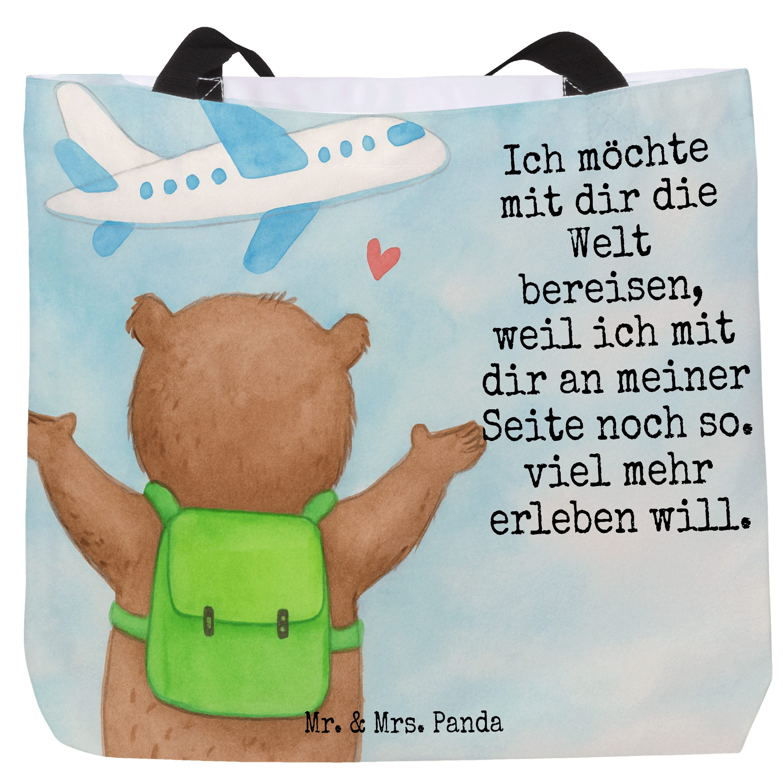Shopper Bär Flugzeug Design, Reisetasche, Weiß, Valentinstag, Freundin, Jahre
