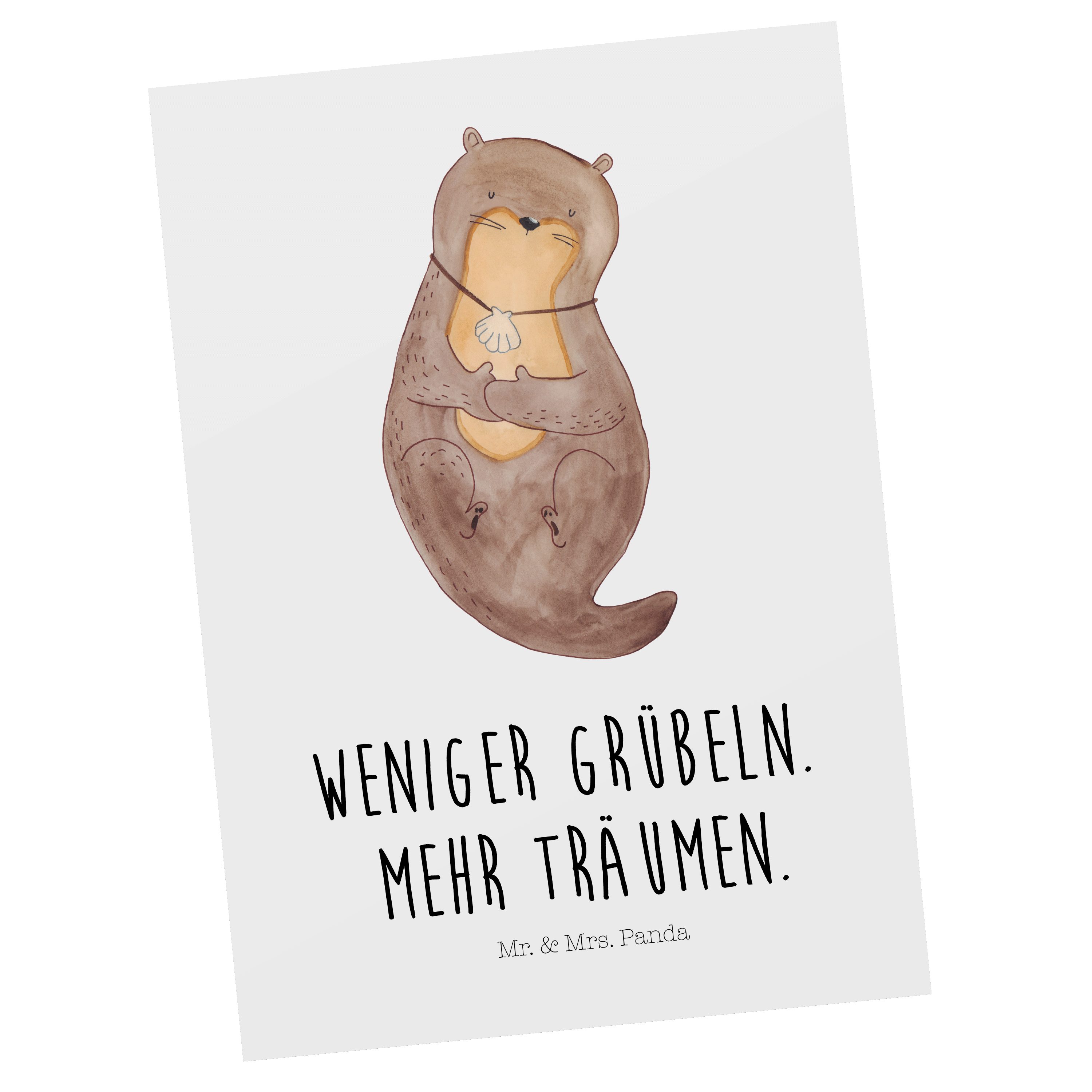 Mr. & Mrs. Panda Postkarte Otter mit Muschelmedaillon - Weiß - Geschenk, Otterliebe, niedlich, B
