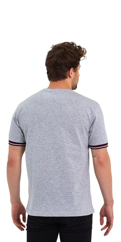 (Packung, Basic Bündchen Ärmel 1-tlg) Kurzarm Rundhalls gestreiften T-Shirt Herren COMEOR Grau mit