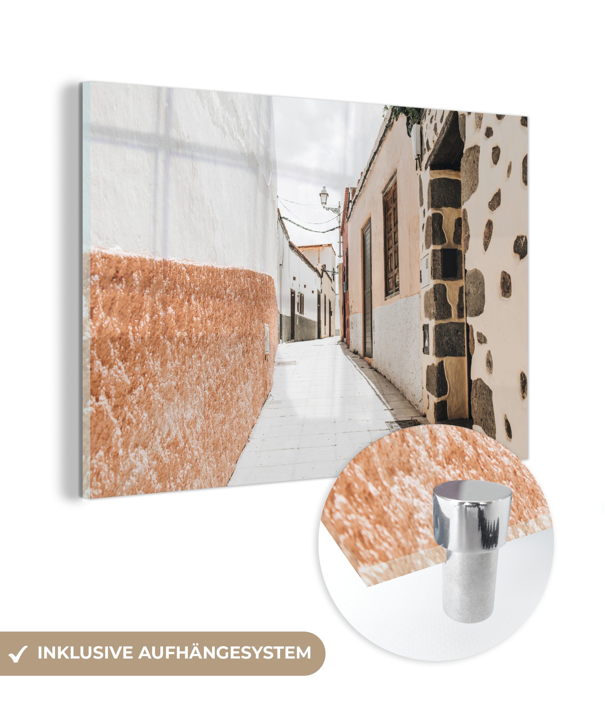 MuchoWow Acrylglasbild Haus - Weiß - Orange, (1 St), Glasbilder - Bilder auf Glas Wandbild - Foto auf Glas - Wanddekoration | Bilder