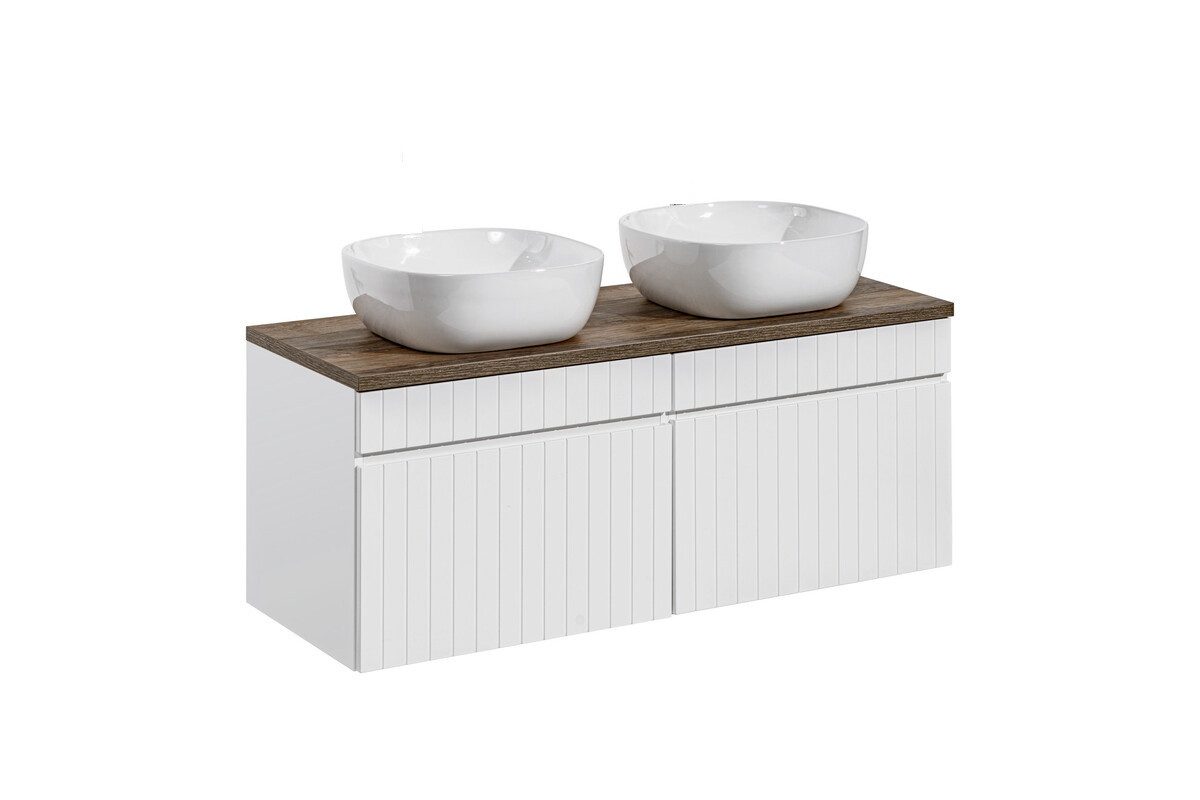Badezimmer-Set "Sofia"-set 120cm mit Arbeitsplatte und 2 Aufsatzwaschbecken, weiß