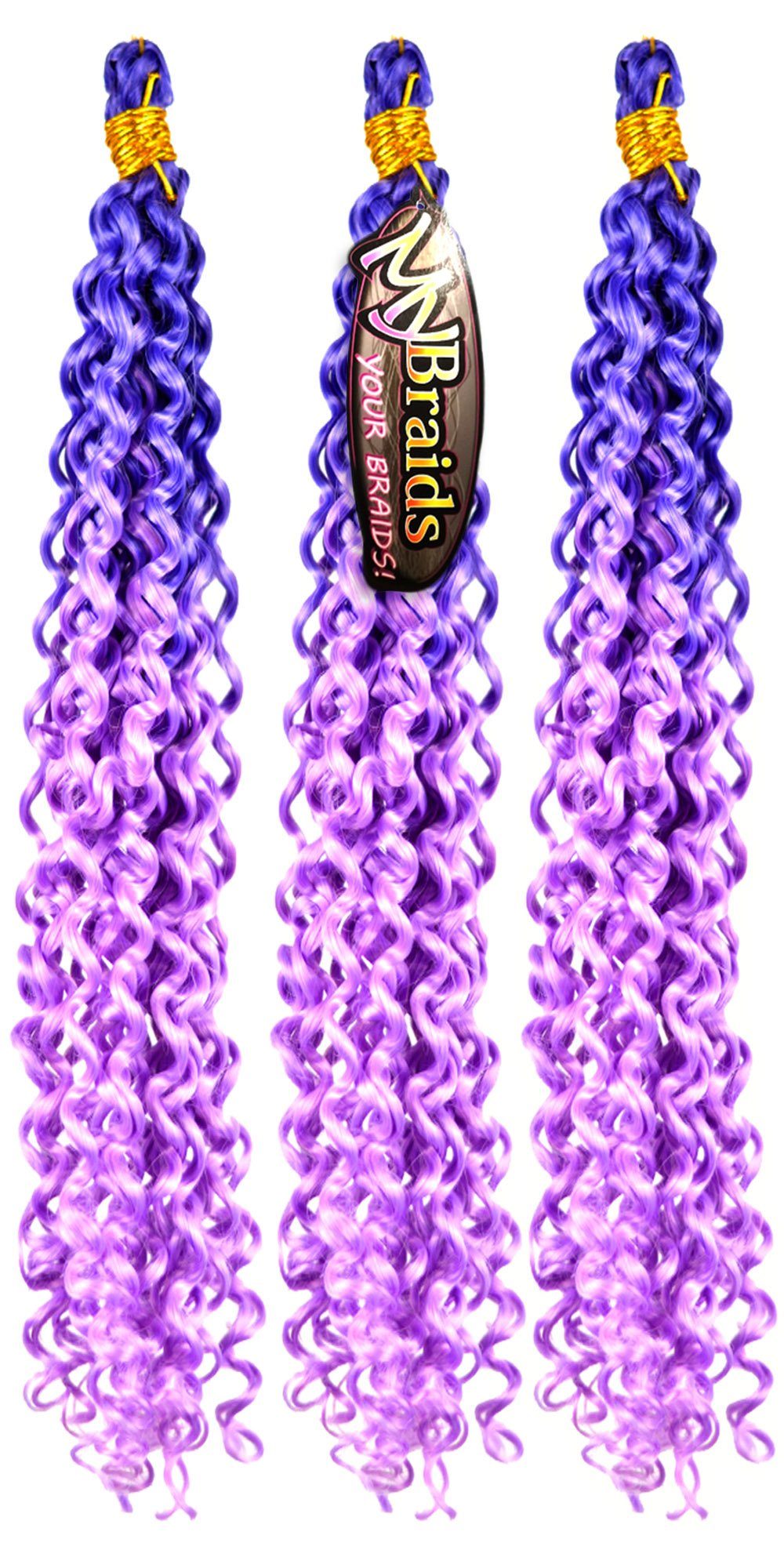 MyBraids YOUR BRAIDS! Zöpfe Deep Braids 3er Flechthaar Pack Crochet Wellig Wave Blauviolett-Hellviolett 21-WS Ombre Kunsthaar-Extension
