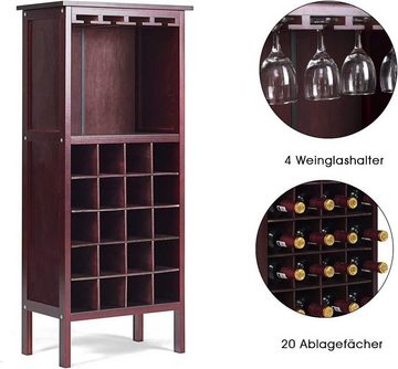 COSTWAY Weinregal, stehend, Holz, für 20 Flaschen, Glasaufhänger, 42x24,5x96cm