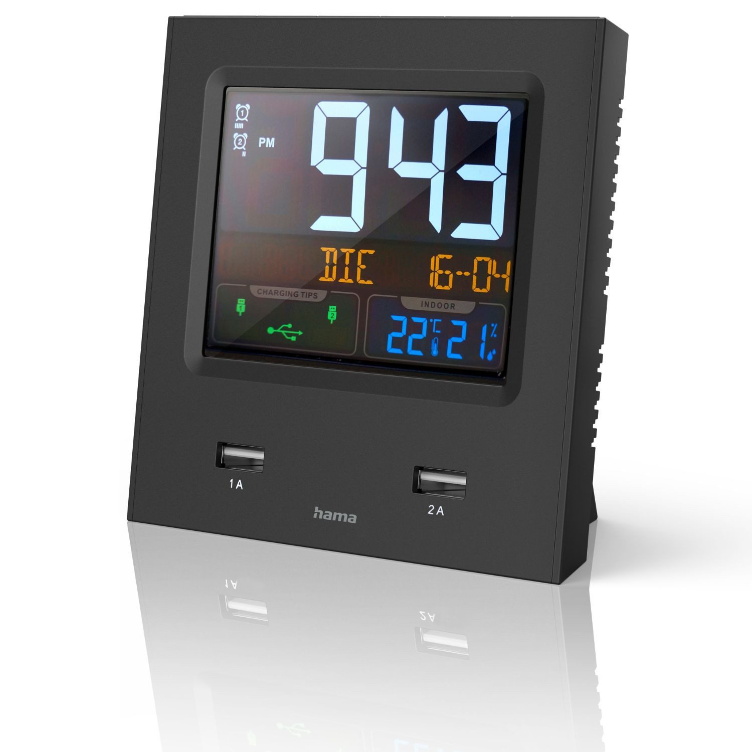 Hama Funkwecker Dual-USB Funkwecker DCF Funk Wecker Digital Funkuhr lautlos Dual Alarm Clock Datum Temperatur-Anzeige Ladegerät