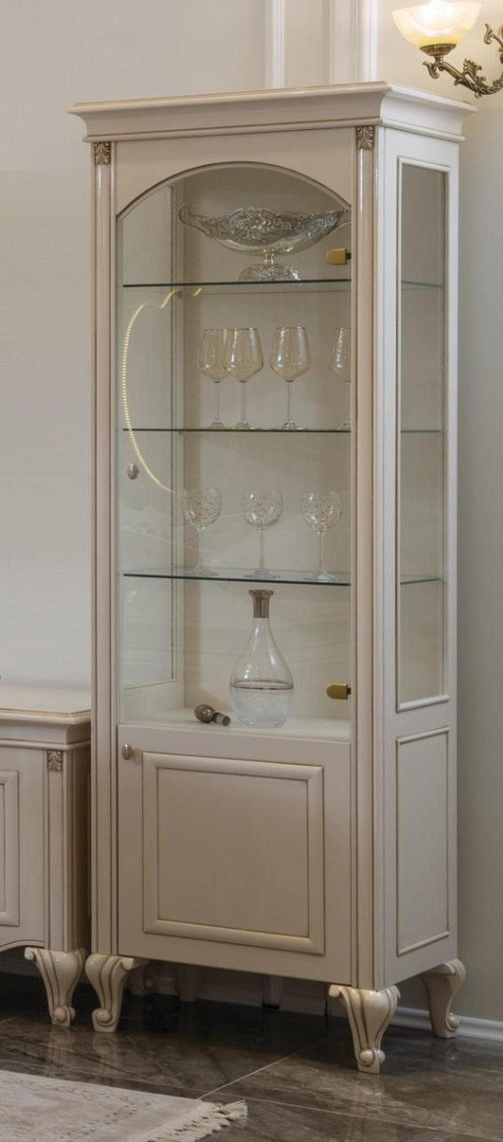 JVmoebel Vitrine Glasschrank Holz Schränke Wohnzimmer Vitrinen Italienische Möbel Weiß Made in Europa