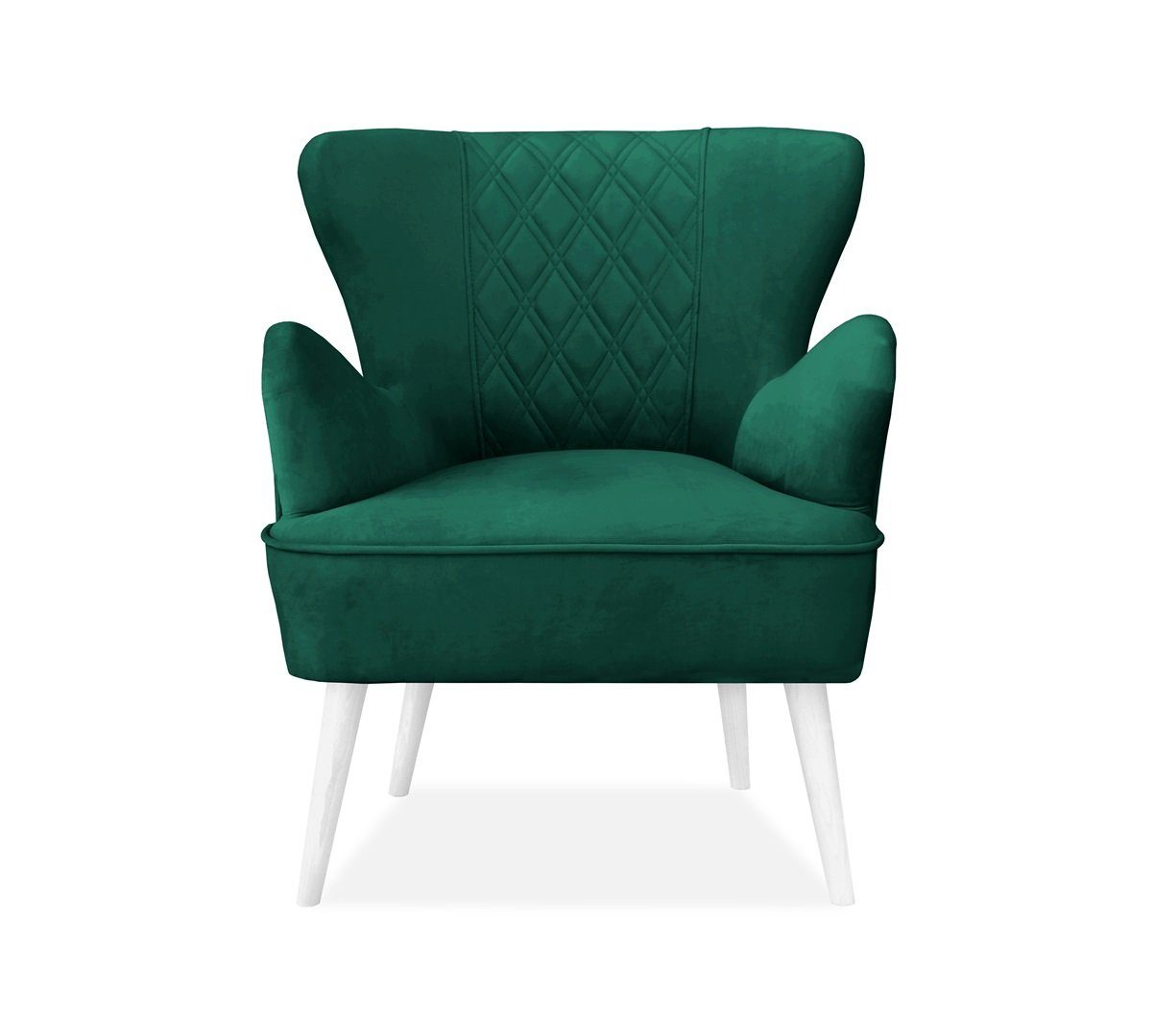 Holzbeine grün Sessel (Polstersessel Wohnzimmer), dekoratives Nähen für (kronos Flasches velours, mit aus in Beautysofa skandinavisches Hagi 19) Stil,