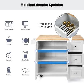 KOMFOTTEU Küchenwagen Servierwagen, mit Tischplatte & Schubladen & verstellbare Ablage