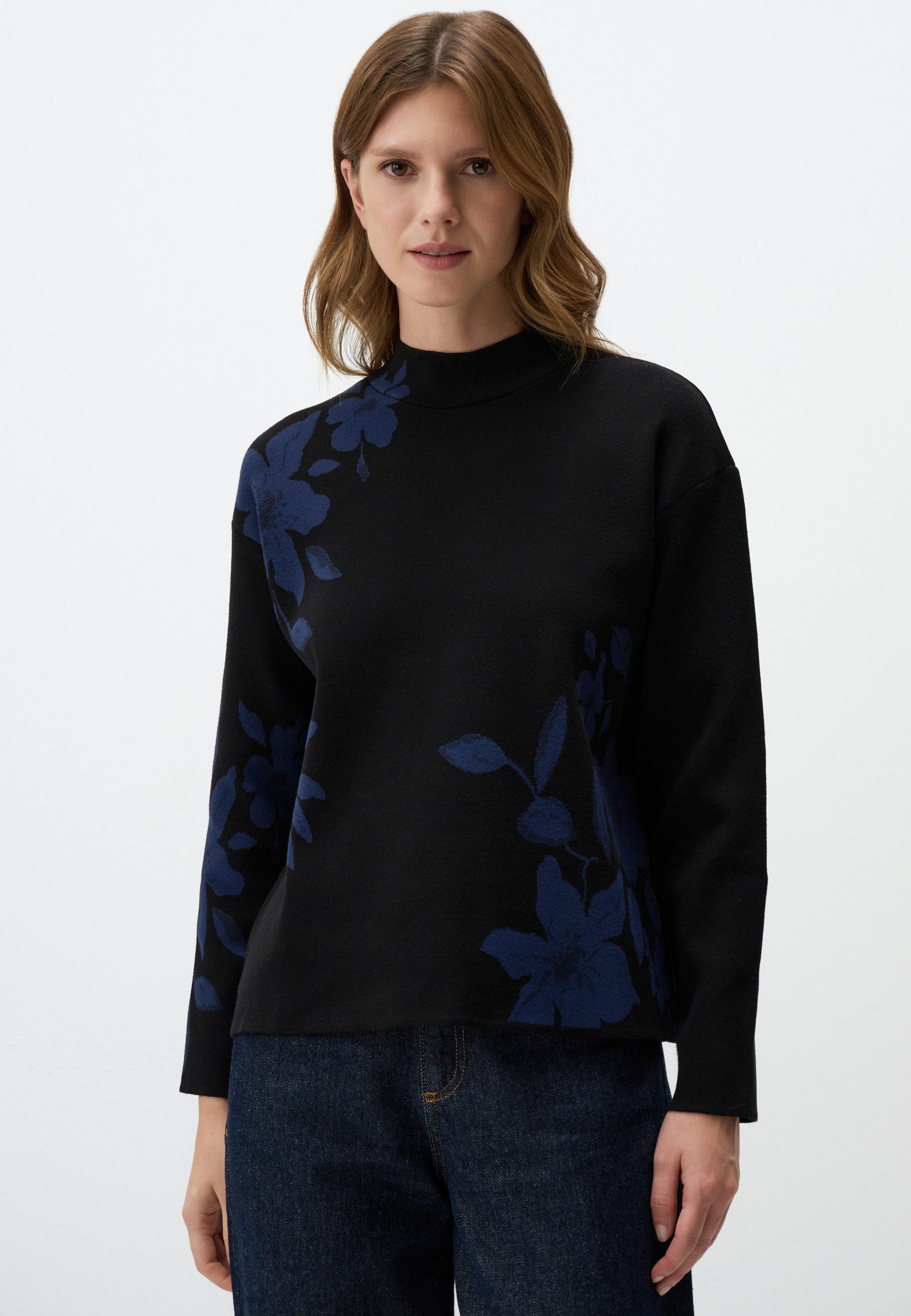 Strickpullover Blumen Gemustert Rollkragen Pullover