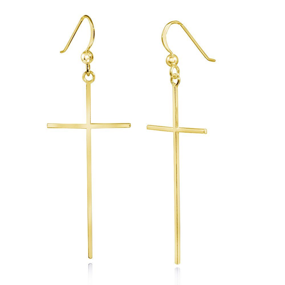 Materia Paar Ohrhänger Kreuz Ohrringe Damen Gold SO-281, Sterlingsilber,  vergoldet