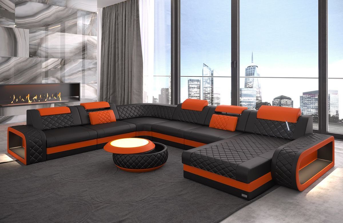 Sofa Dreams Wohnlandschaft Ledercouch Sofa Leder Berlin XXL U Form Ledersofa, Couch, mit LED, wahlweise mit Bettfunktion als Schlafsofa, Designersofa