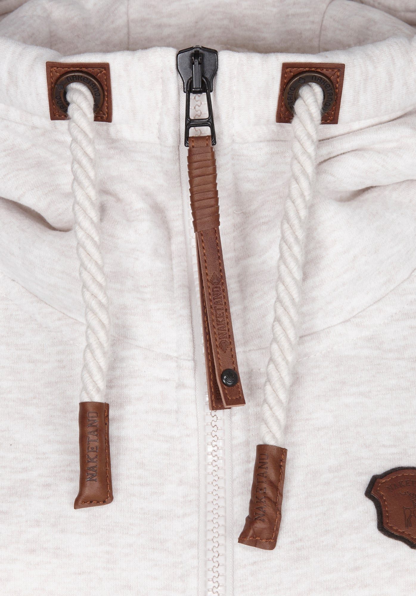 naketano Sweatjacke Damen mit Kapuze, Kängurutasche, tailliert, melierte Sweatware, Raglan Kordelzug, Rippbündchen, Kunstleder-Logo, casual, Streetwear, Langarm – Bild 4 von 5