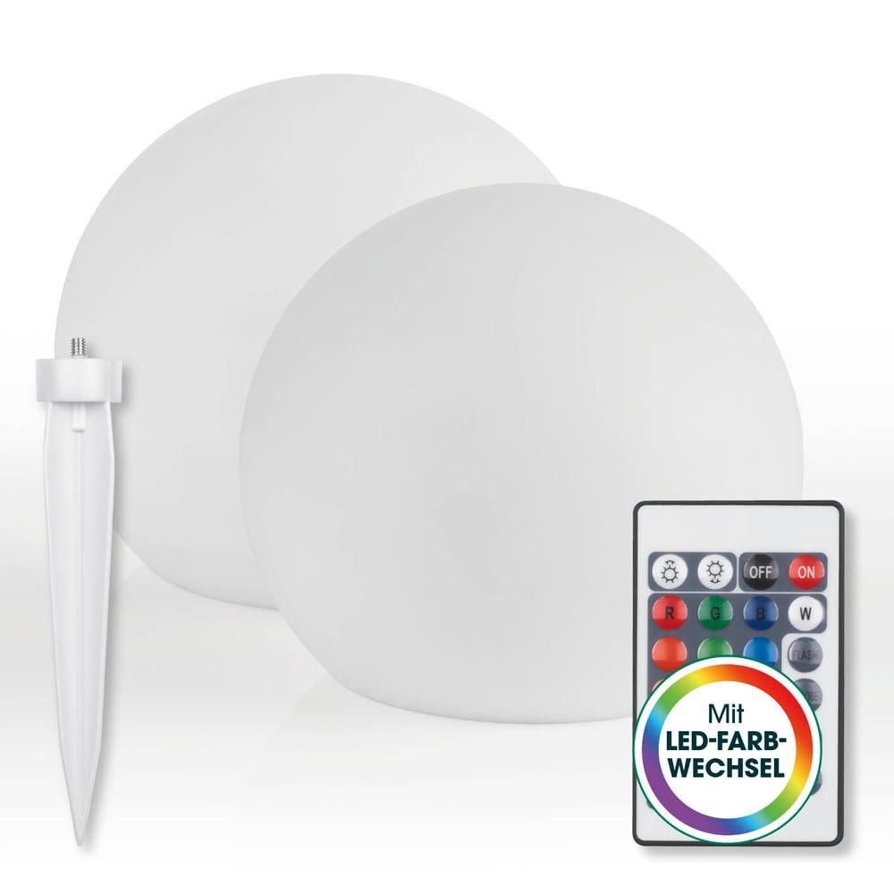 EASYmaxx LED Solarleuchte LED Solarleuchte mit Fernbedienung - 2 kaltweiße Leuchten Solarbetrieb, 30 cm, mit Farbwechsel - dimmbare Helligkeitsstufen, 12 Farben, 5 Leuchtmodi
