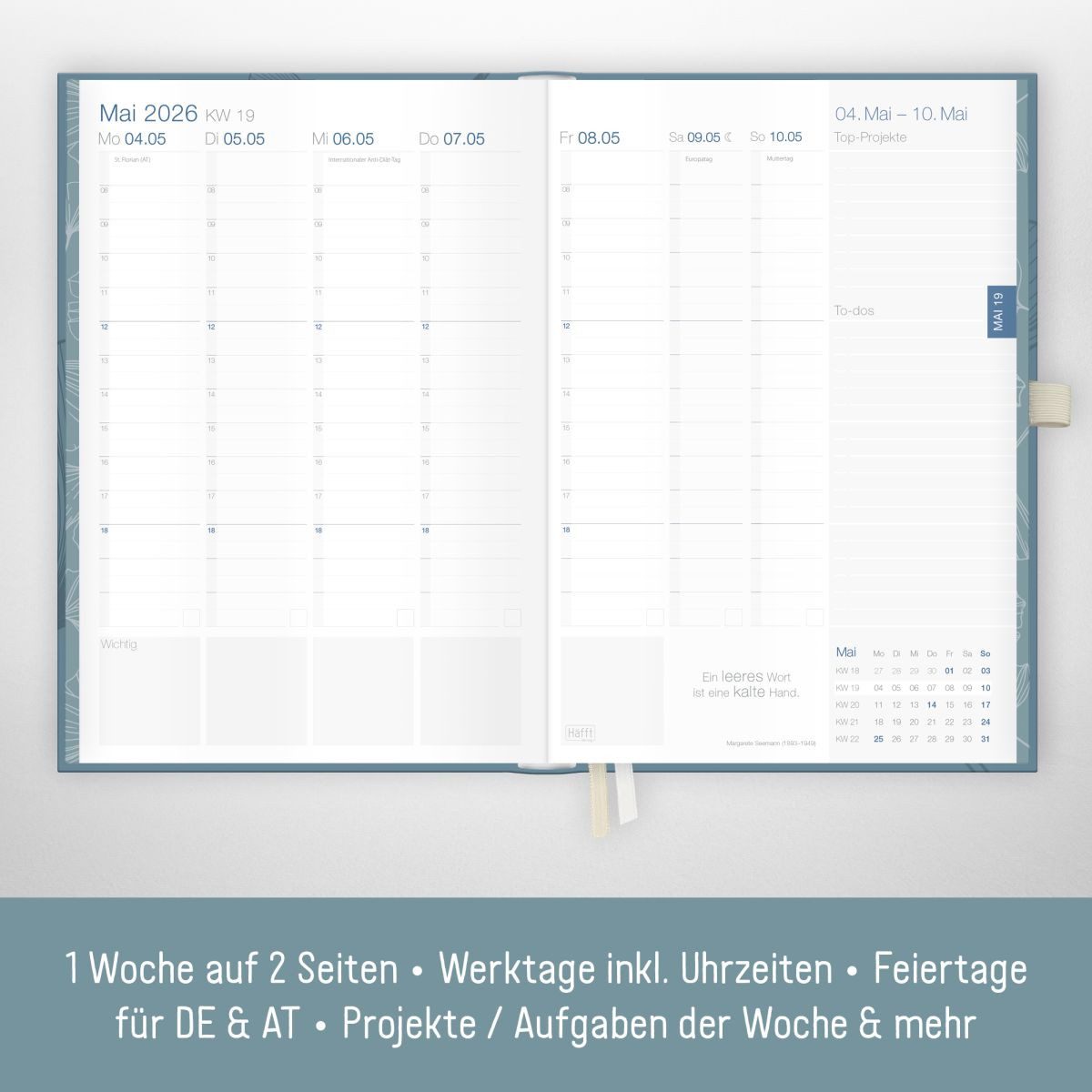 Häfft Terminkalender Business-Timer Deluxe 2026 / A5, Lesebändchen, Einstecktasche, Stifteschlaufe