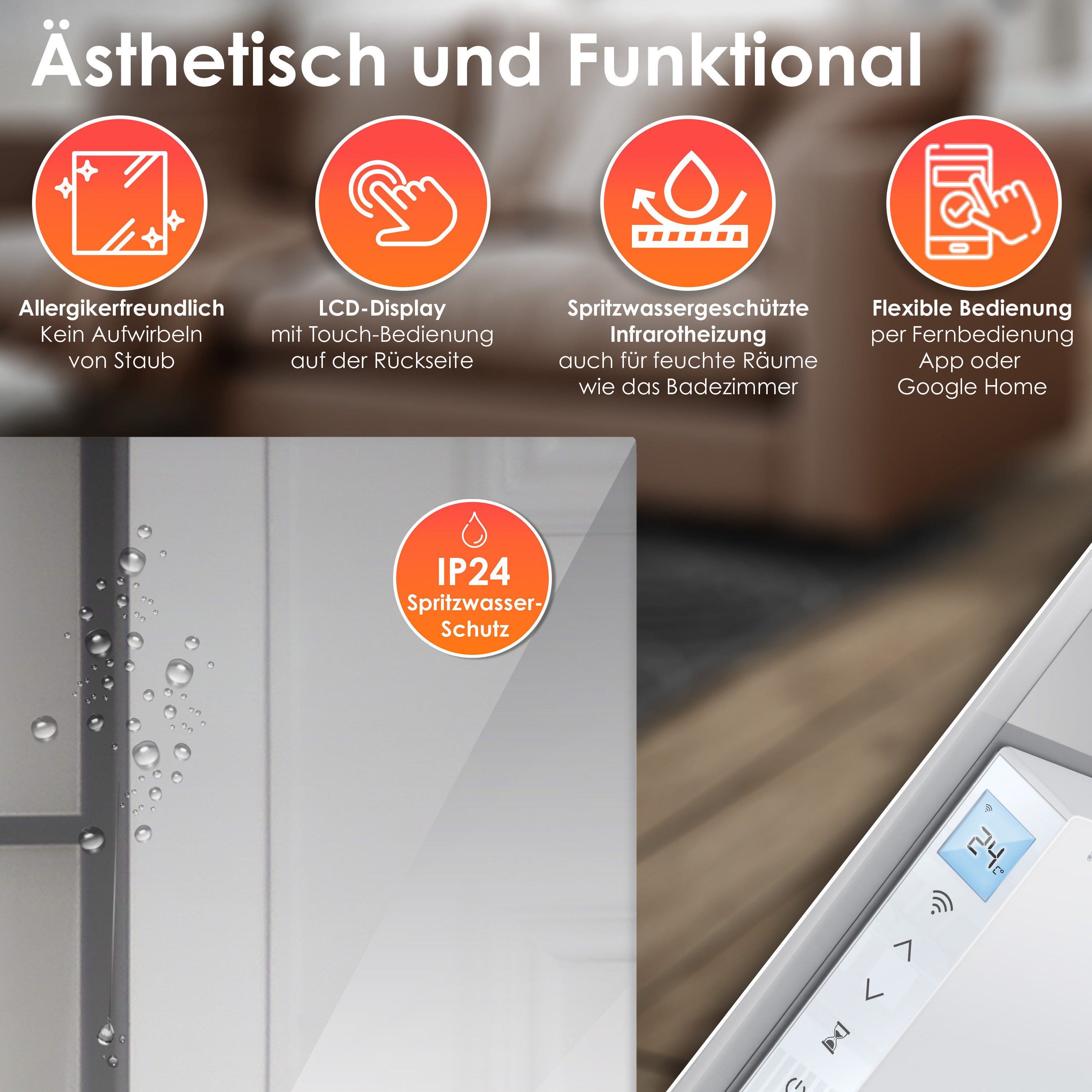 KESSER Paneelheizkörper, Spiegelheizung Energiesparend Standgerät & Wandmontage Elektroheizung