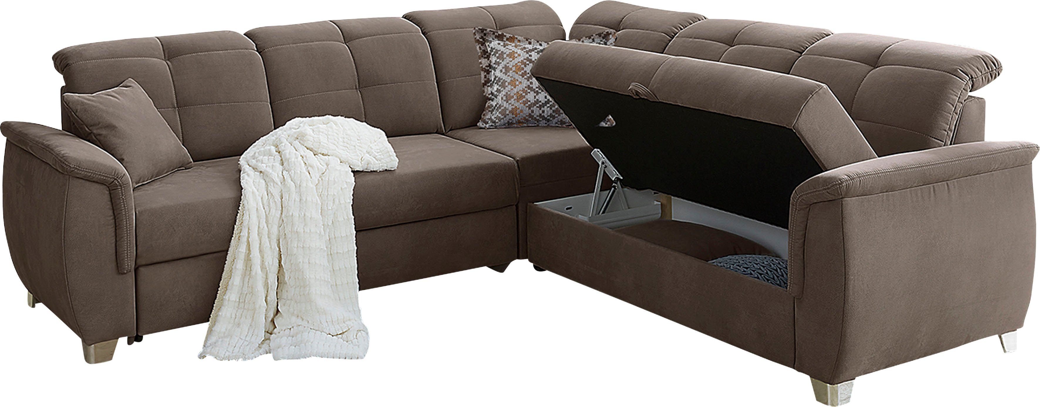 | Gästebett- und individuell, Jockenhöfer verstellbaren 6 Relaxfunktion Ecksofa Udine, Gruppe dunkelbraun dunkelbraun Kopfteilen,