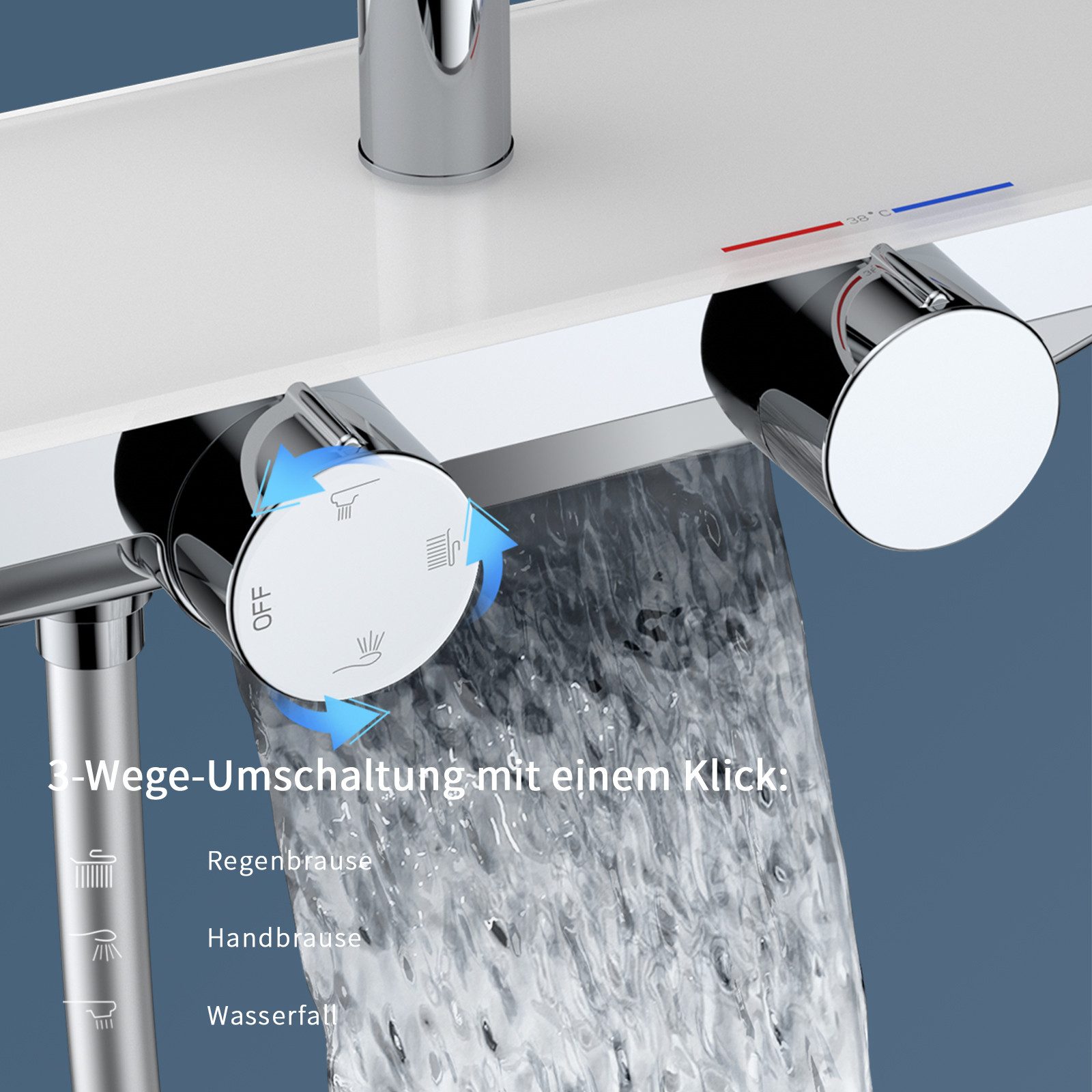 HOMELODY Duschsystem mit Thermostat und Glasablage in Chrom,Brausegarnitur, 3 Strahlart(en), Set, Funktional und hochwertig – für ein rundum perfektes Duscherle – Bild 4 von 5