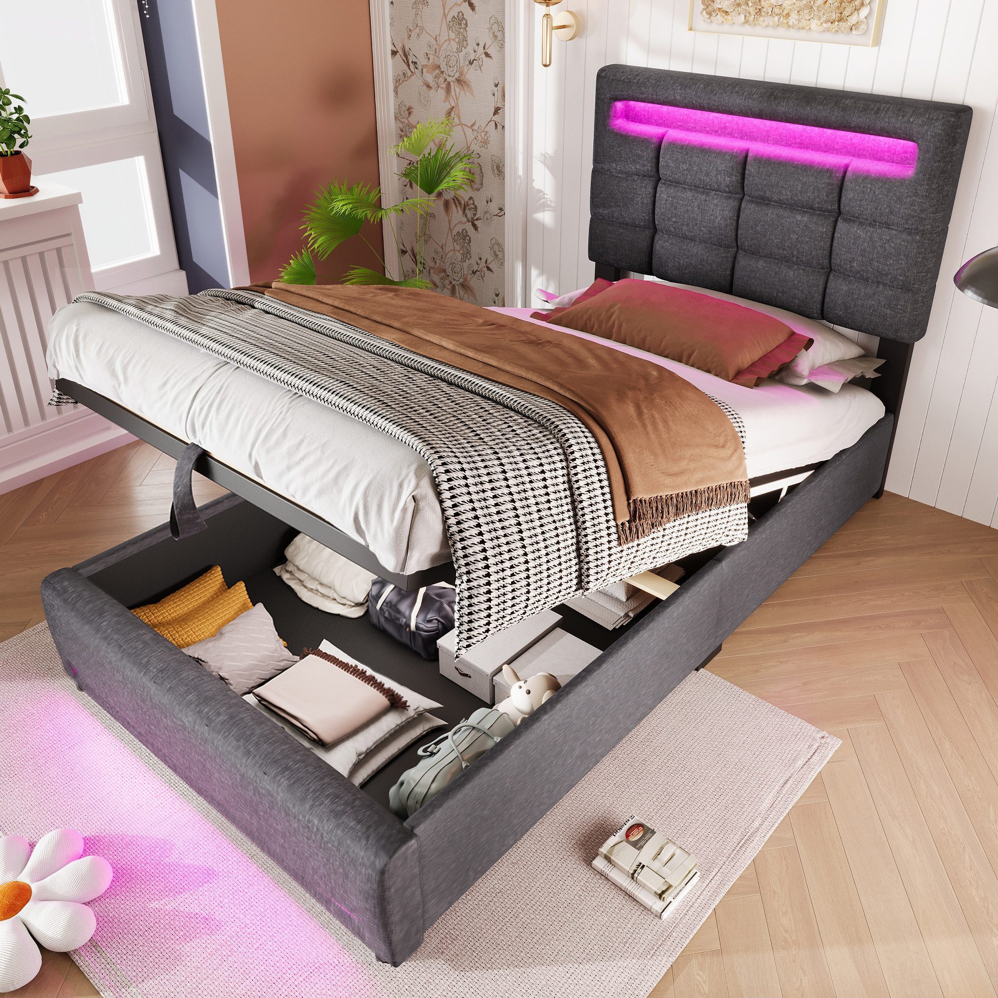 HAUSS SPOLE Polsterbett 90x200cm mit LED-Leuchten, günstig online kaufen