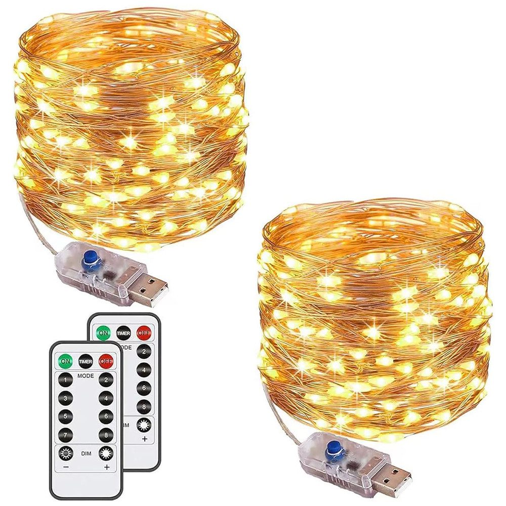 AFKSMILE LED-Lichterkette 2 USB Lichterkette mit Timer, Fernbedienung, 8 Lichtmodi, Dimmfunktion, Ideal für Schlafzimmer, Fenster, Hochzeit DIY, Party und Weihnachten