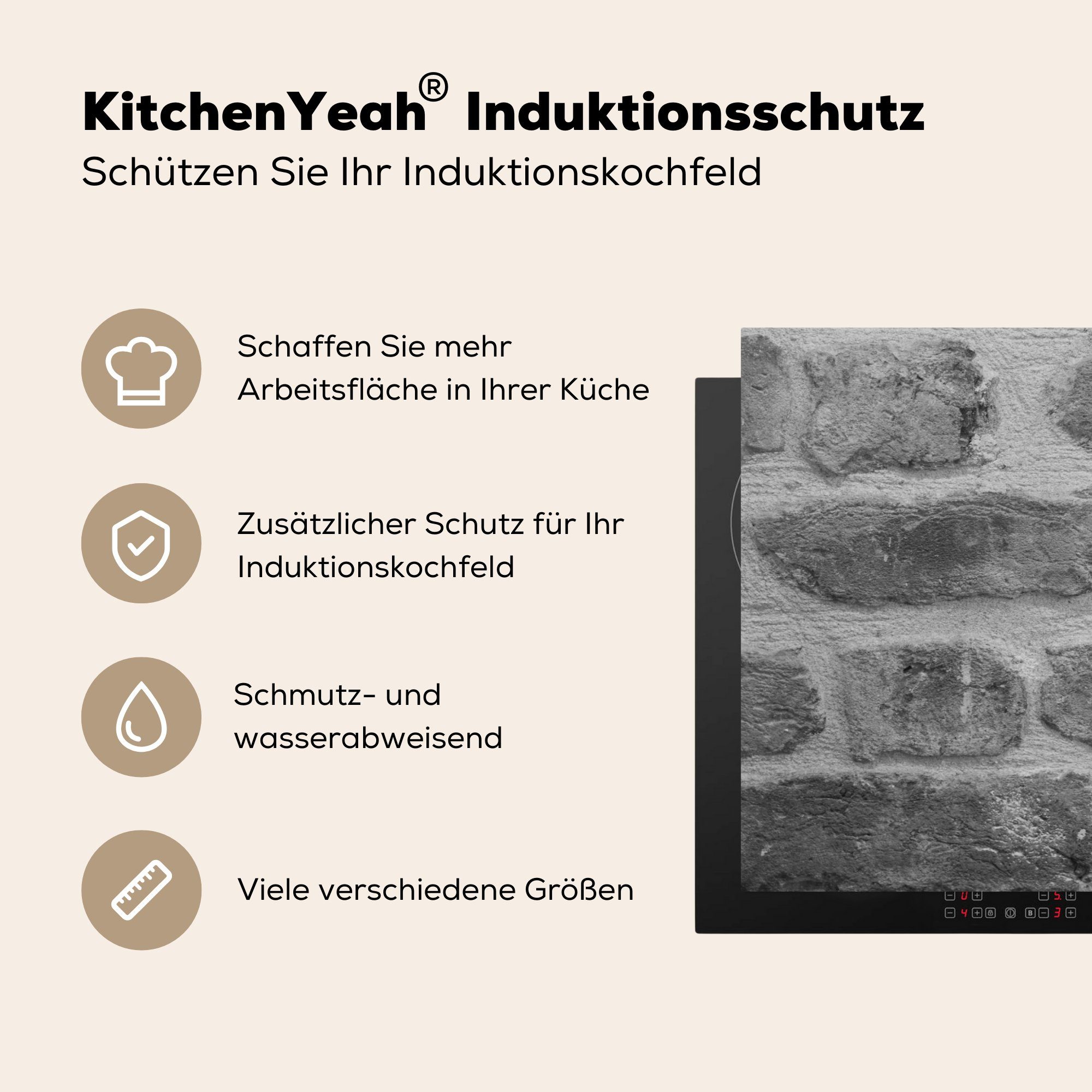 MuchoWow Herdblende-/Abdeckplatte küche cm, Backsteinmauer, Arbeitsplatte Ceranfeldabdeckung, für (1 78x78 Vinyl, tlg)