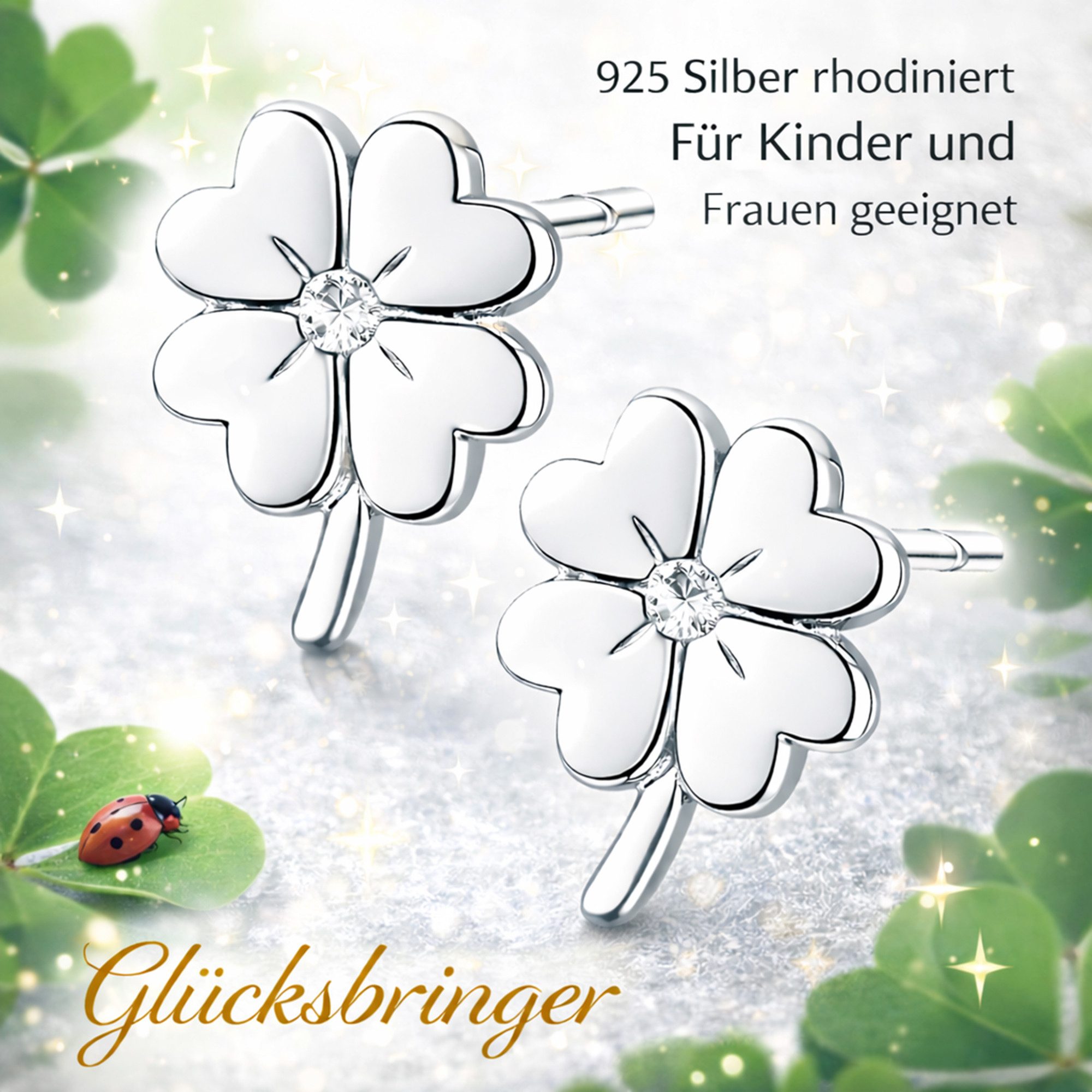 Limana Paar Ohrstecker Glücks Kleeblatt Mädchen Ohrringe 925 Silber Geschenk Schmuck (Kinder Silberschmuck inkl. Dose), Ostern Weihnachten Geburtstag Einschulun – Bild 2 von 5