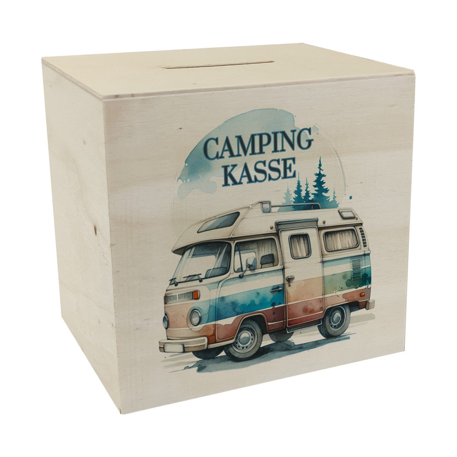 Spardose Campingwagen Spardose aus Holz mit Spruch Campingkasse