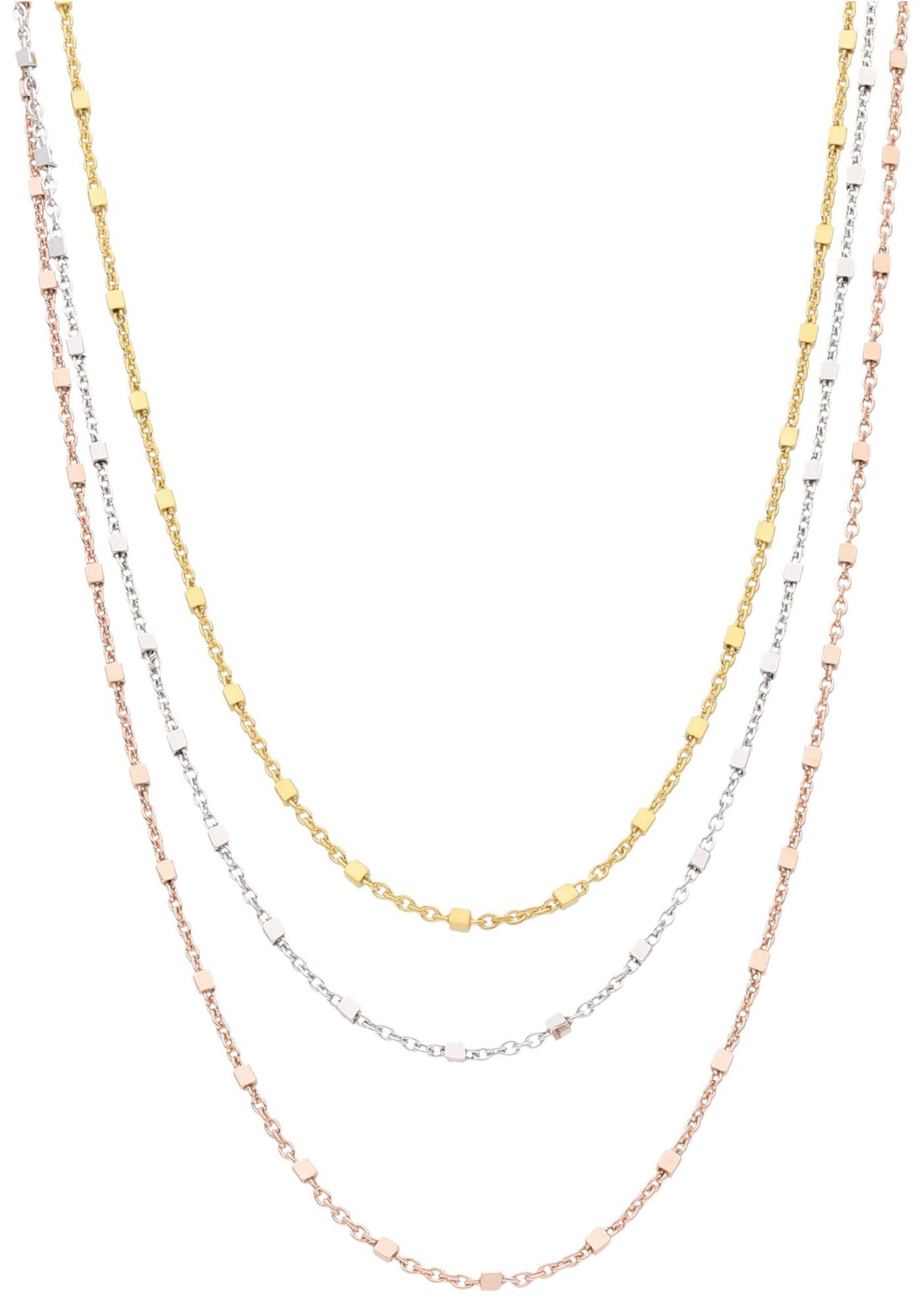 Kette ohne Anhänger Schmuck Geschenk Silber 925 Halsschmuck Halskette 3-reihig tricolor
