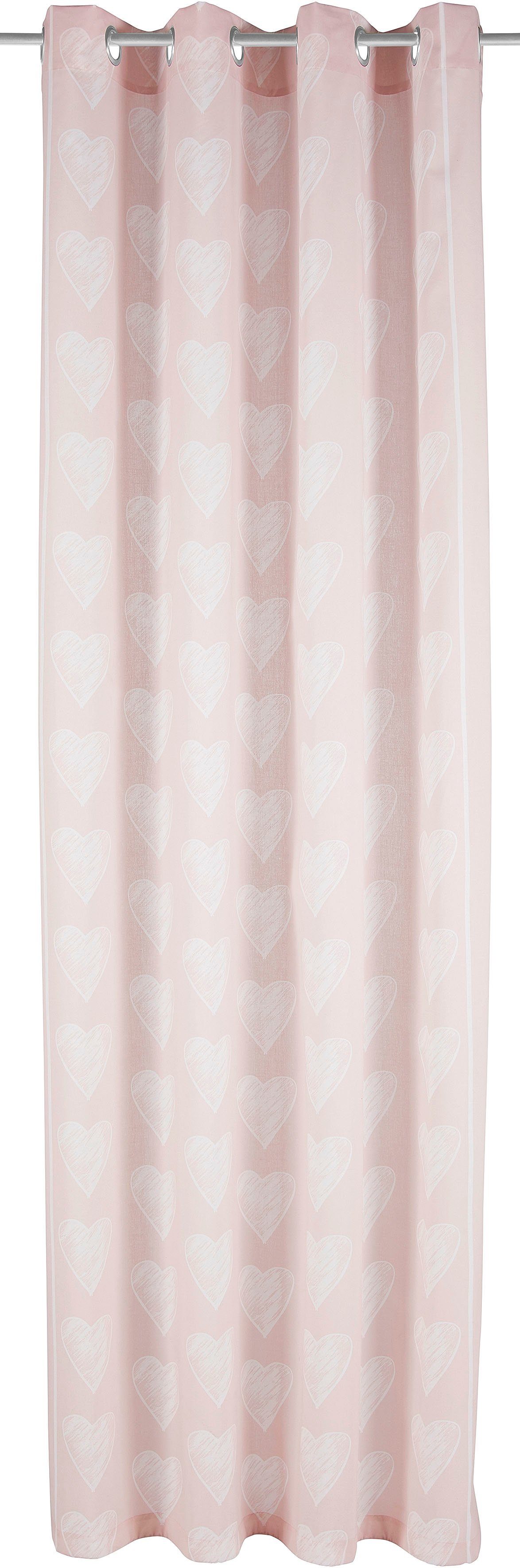Gardine Love, rosé Polyester, St), Kindergardine, halbtransparent, Größen, (1 verschiedene Ösen Herz Lüttenhütt, halbtransparent, nachhaltige