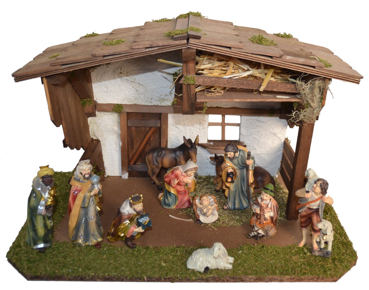 Alfred Kolbe Krippe Krippenstall, mit 11 cm Poly-Figuren 11tlg.