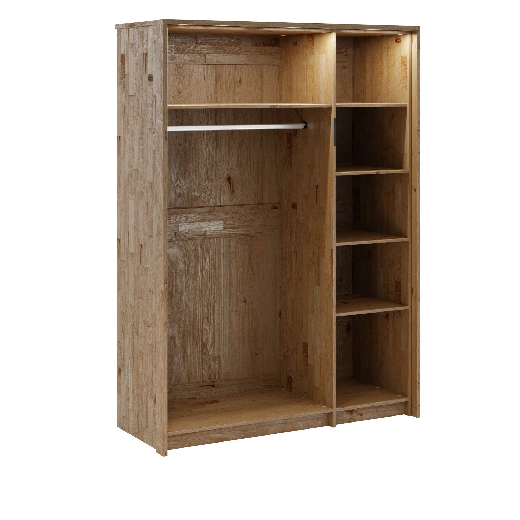 Home affaire Kleiderschrank Huven, Kleiderschrank mit viel Stauraum, aus Massivem Eichenholz Scandi, 218cm Hoch, 1 Kleiderstange & 1 Fach, Bügelgriff & Soft-Close