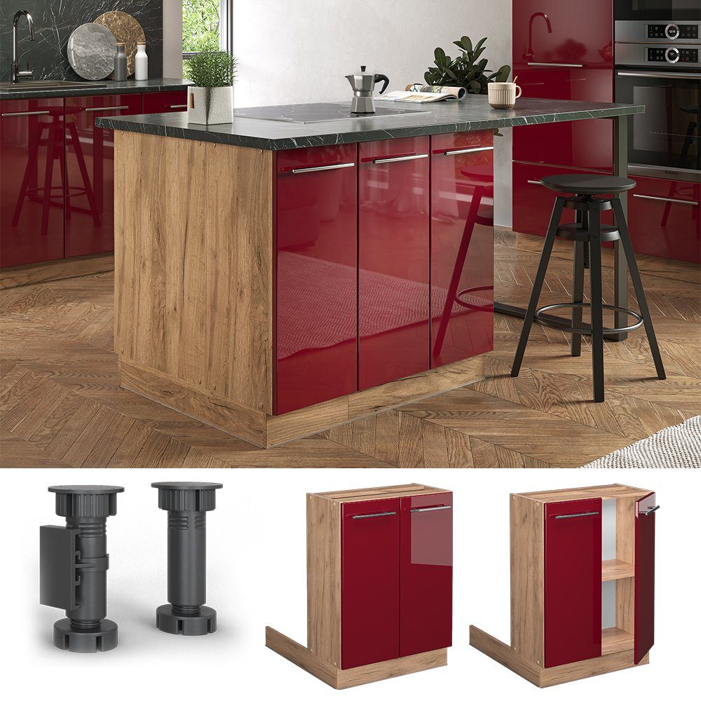 Vicco Unterschrank Fame-Line, Bordeaux Hochglanz/Eiche, 60 günstig online kaufen