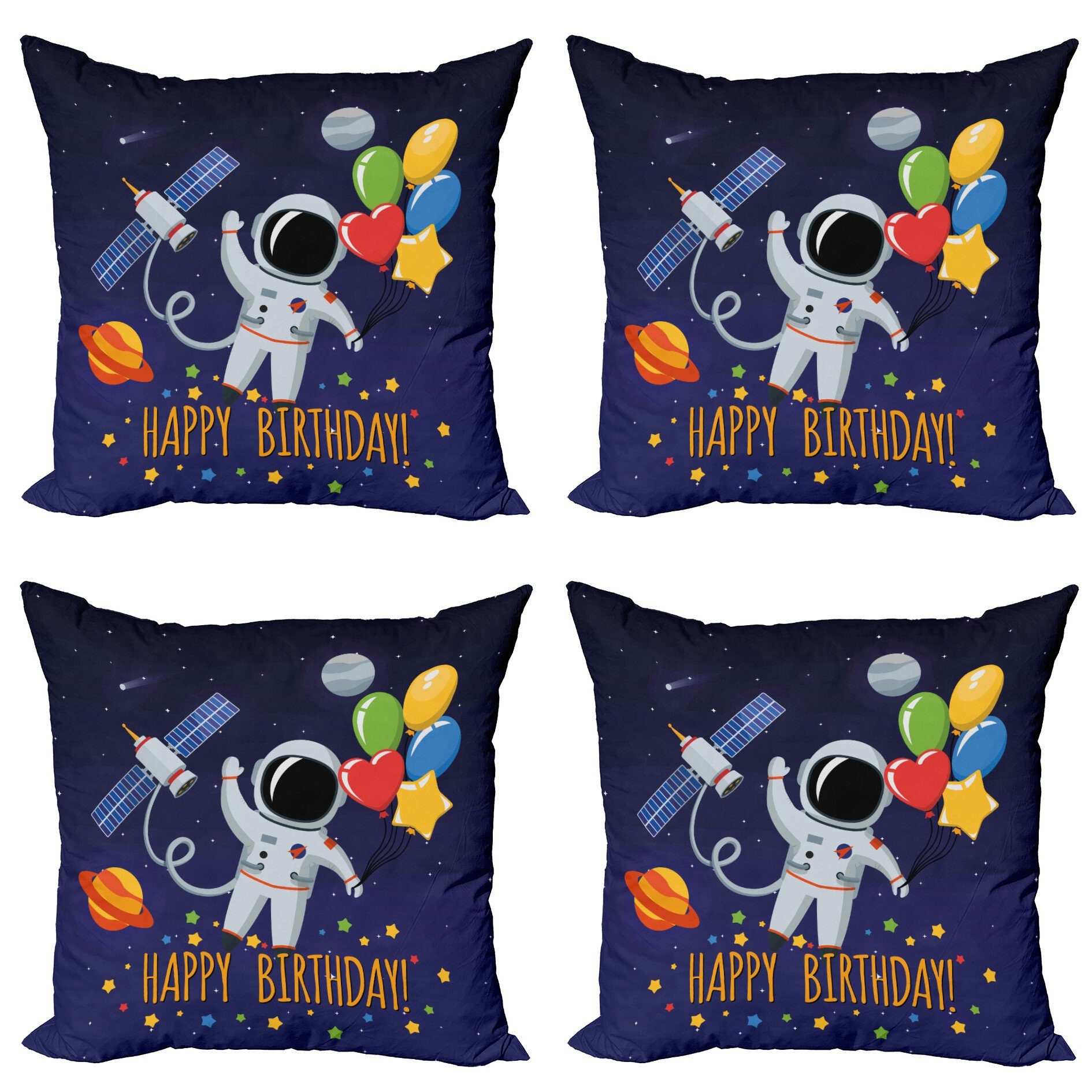 Astronaut Ballon Digitaldruck, Geburtstag (4 Kissenbezüge Doppelseitiger Modern Abakuhaus Accent Stück),