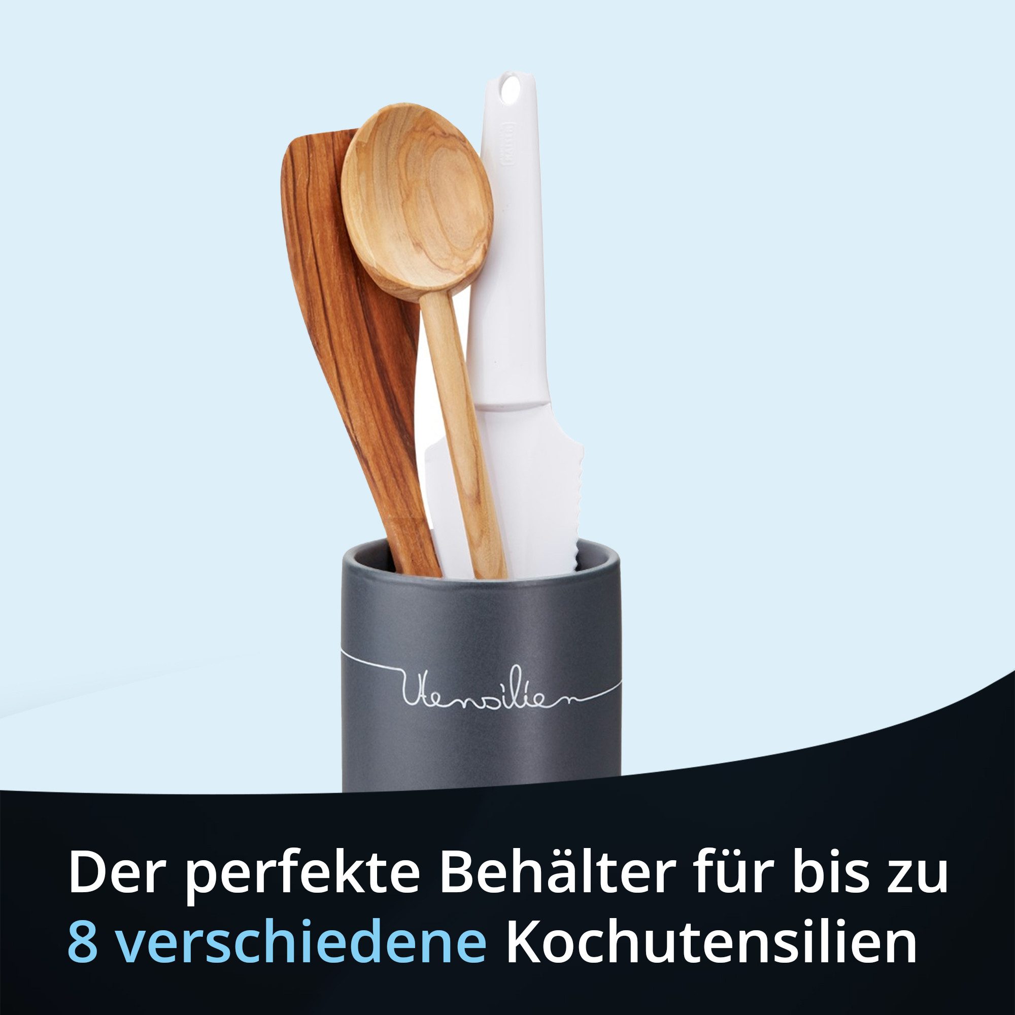 KHG Vorratsdose Utensilienhalter aus Steinzeug in Grau – für 8 Kochutensilien, Steingut, Küchen‑Utensilienhalter aus robustem Steinzeug ideal für Kochbesteck – Bild 5 von 5