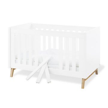 Lomadox Babyzimmer-Komplettset RIJEKA-134, (3-St), inkl. Kleiderschrank, Bett, Kommode mit Wickelaufsatz in weiß edelmatt