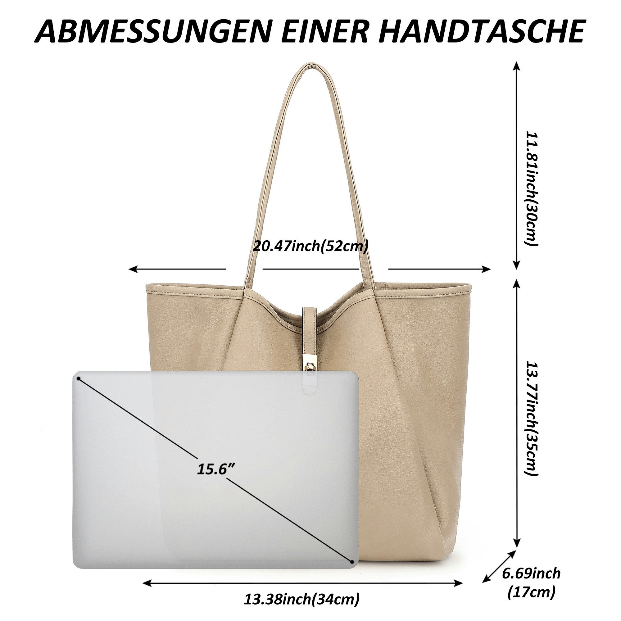 TAN.TOMI Schultertasche Damen Umhängetasche PU Leder Tote Shopper Bag Reise Geldbörse, Mit Drehverschluss und Innentasche für Arbeit, Schule, Einkauf