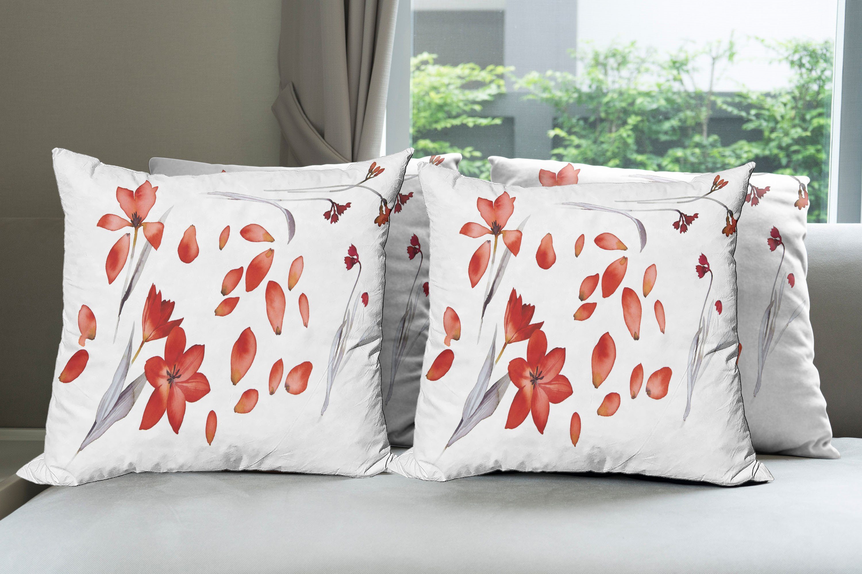 Digitaldruck, Kissenbezüge Modern (4 Accent Abakuhaus Herbst-Blumen-Blumenblätter Blumen Stück), Doppelseitiger