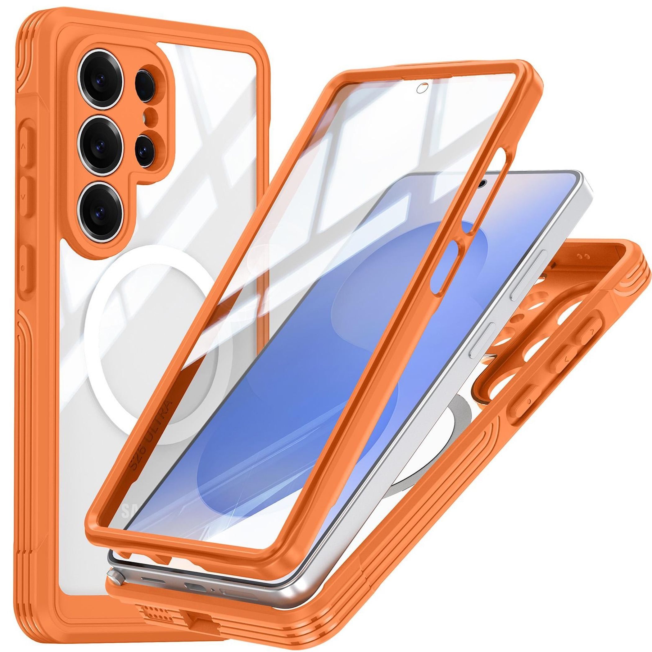 Wigento Handyhülle MagSafe für Samsung Galaxy S26 Ultra 5G 360 Grad Bumper Orange 6,9 Zoll, Full Body, MagSafe-Unterstützung, präzise Passform