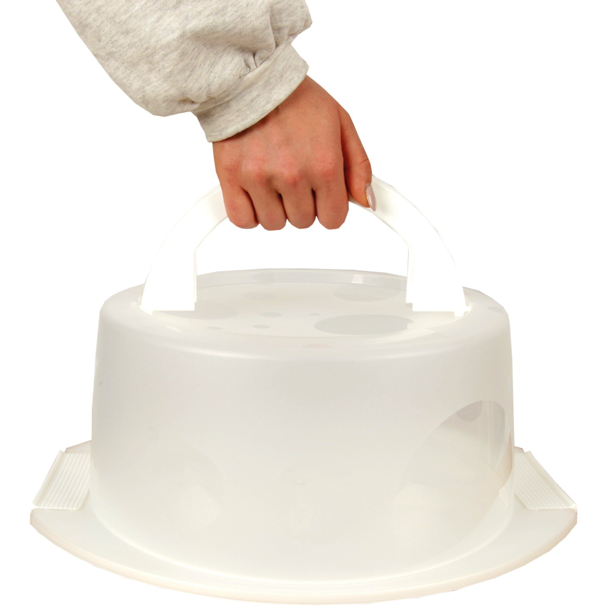 mit abnehmbaren Kuchen-Transportbox Weiß Farben Tortenglocke Deckel Kuchenbox, mit und Bestlivings Größen Tragegriff) versch. Stückteilungshilfe in (inkl.