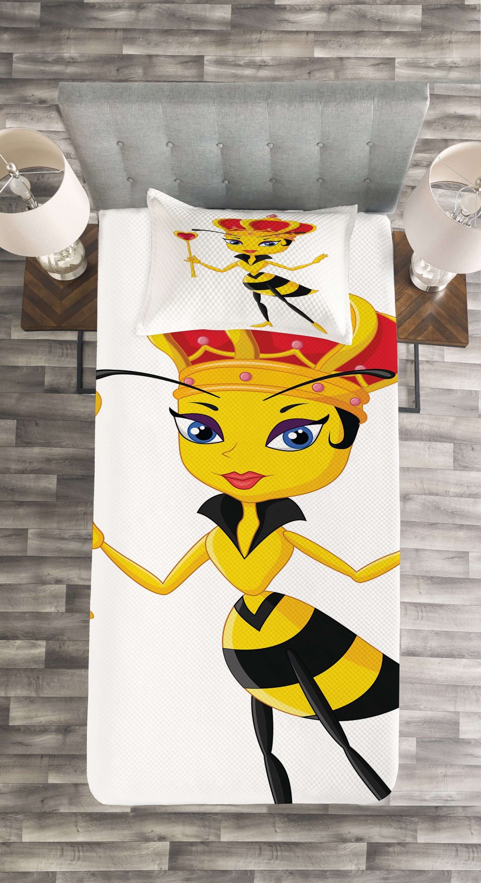 Kissenbezügen Cartoon-Stil mit Abakuhaus, Waschbar, Bee Tagesdecke Bienenkönigin Set