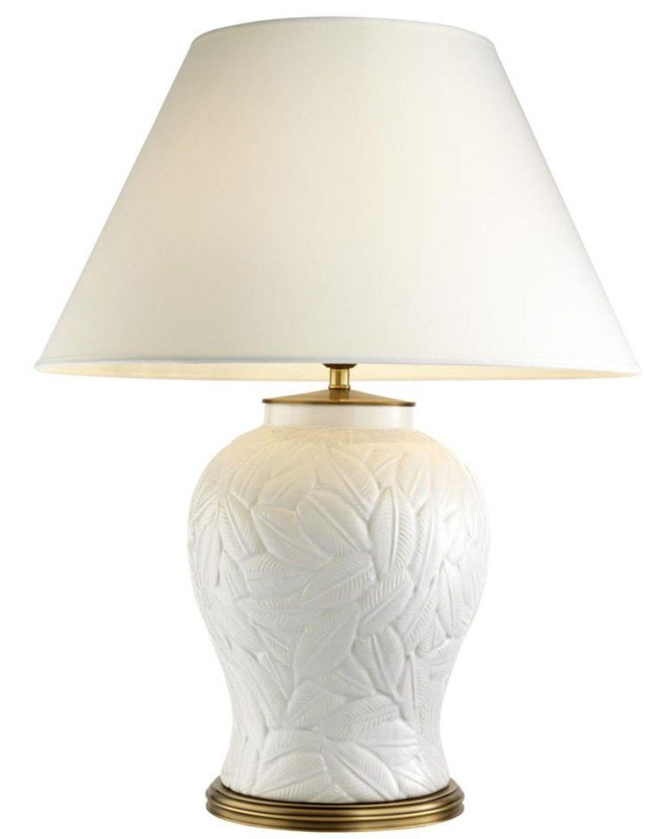 Tischleuchte Luxus Keramik Tischlampe Weiß / Antik Messing - Wohnzimmermöbel