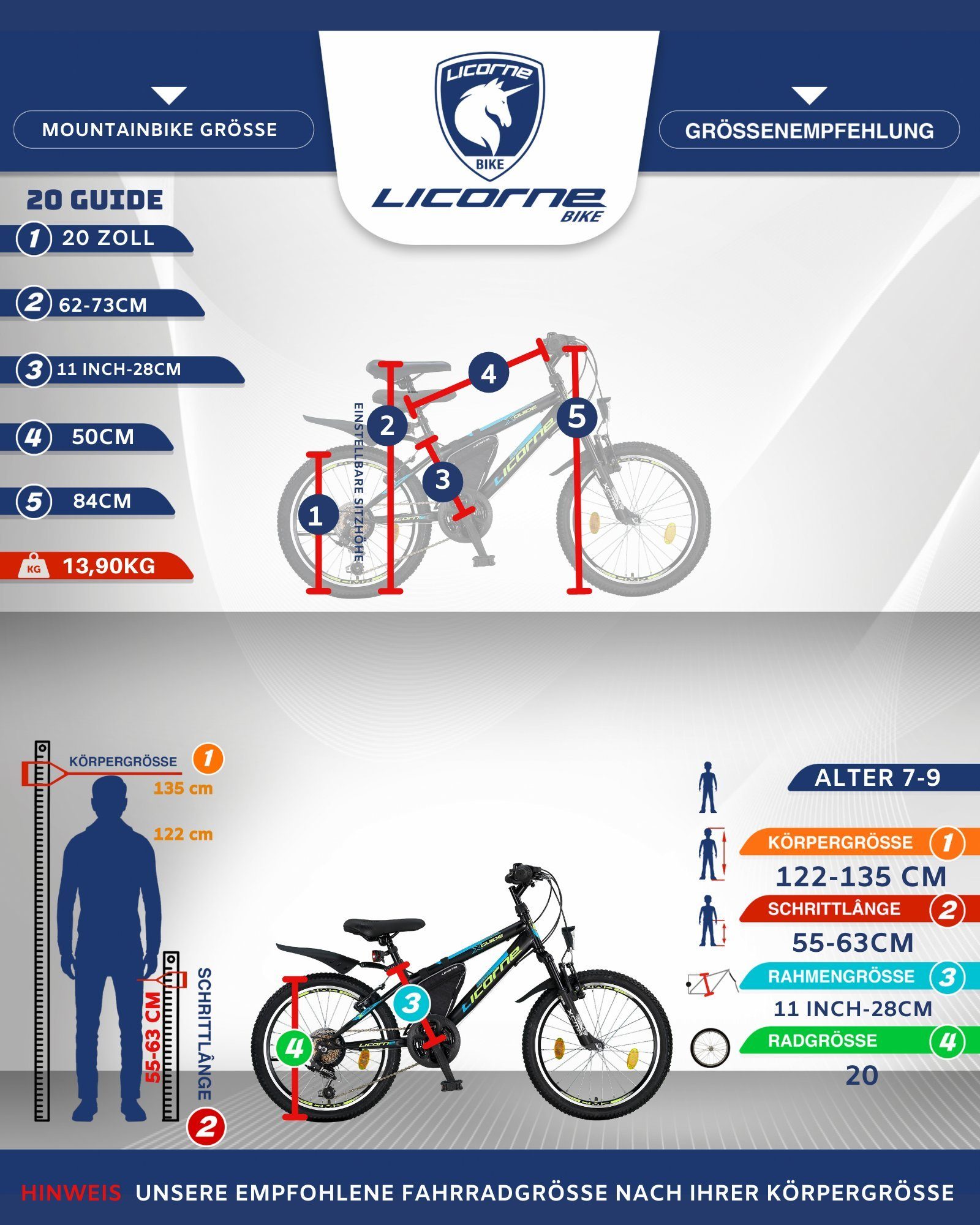 Premium Bike Mountainbike Licorne in 24 und Zoll Schwarz/Rot/Grau Guide 26 Licorne 20, Bike Mountainbike