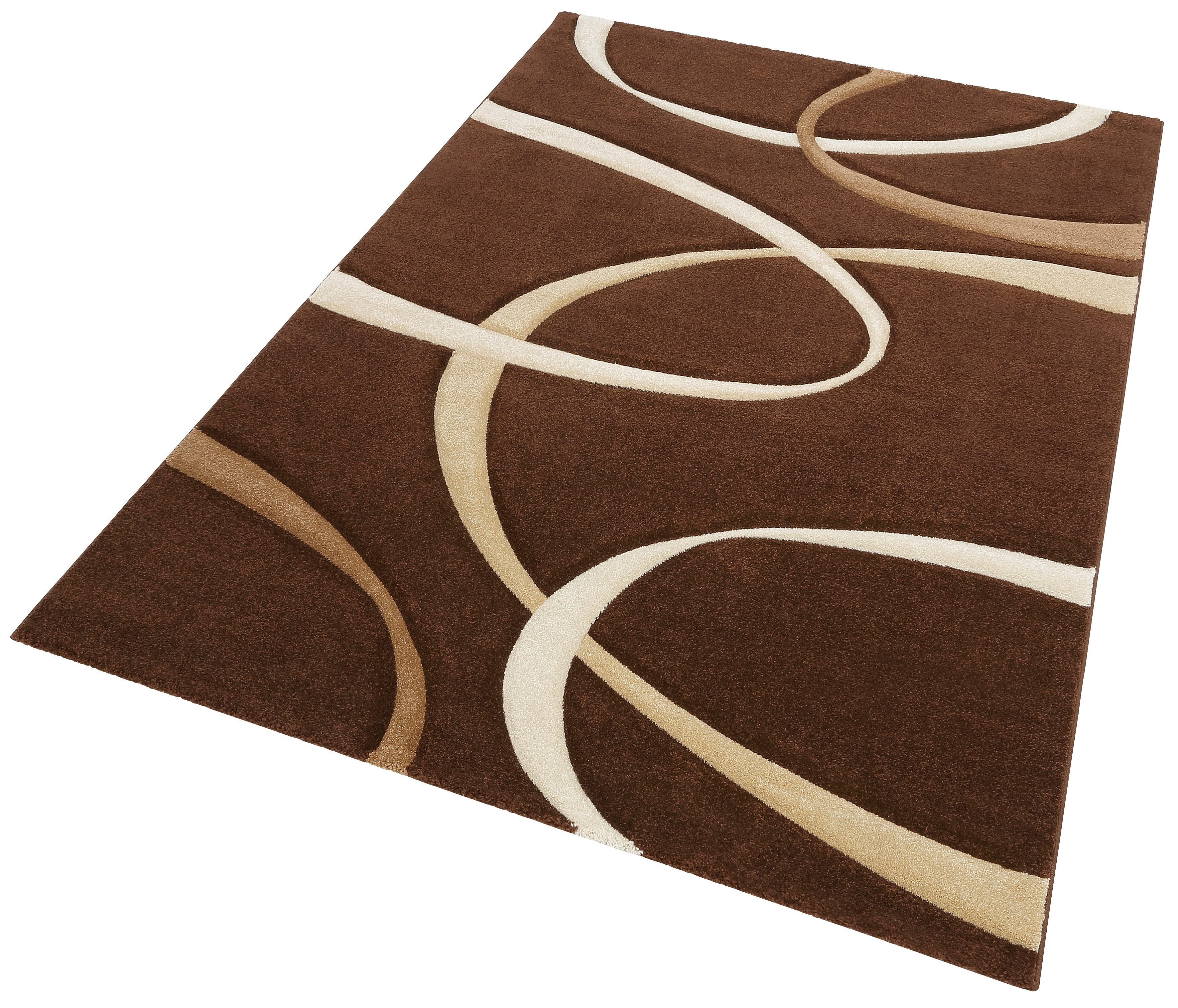 Teppich Bilbao, my home, flacher braun rechteckig, Höhe: handgearbeiteter Kurzflor 13 mm, rund, Konturenschnitt, Teppich