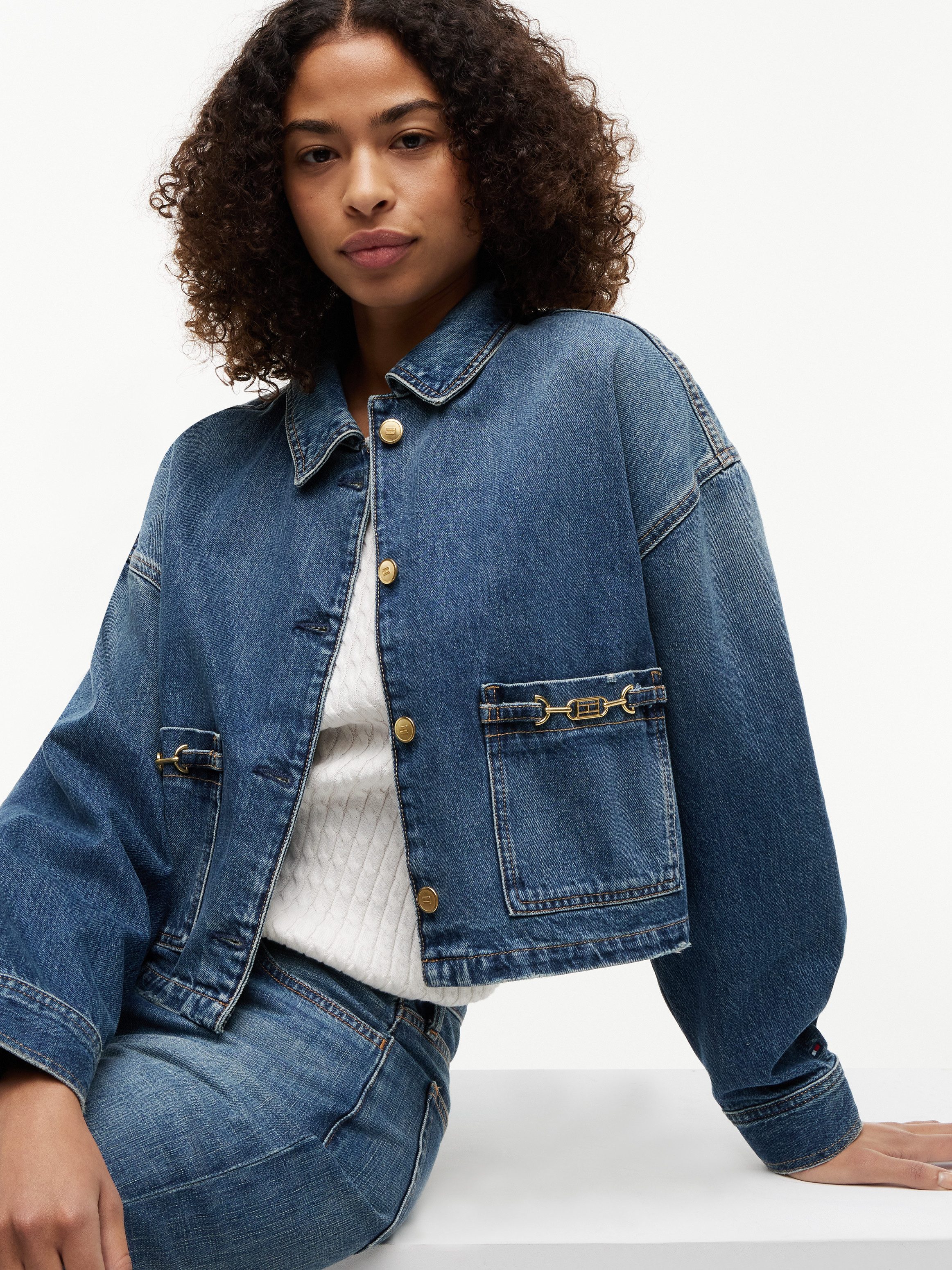 Tommy Hilfiger Jeansjacke CROPPED JACKET CAM MID aus Baumwolle, verkürzte Form