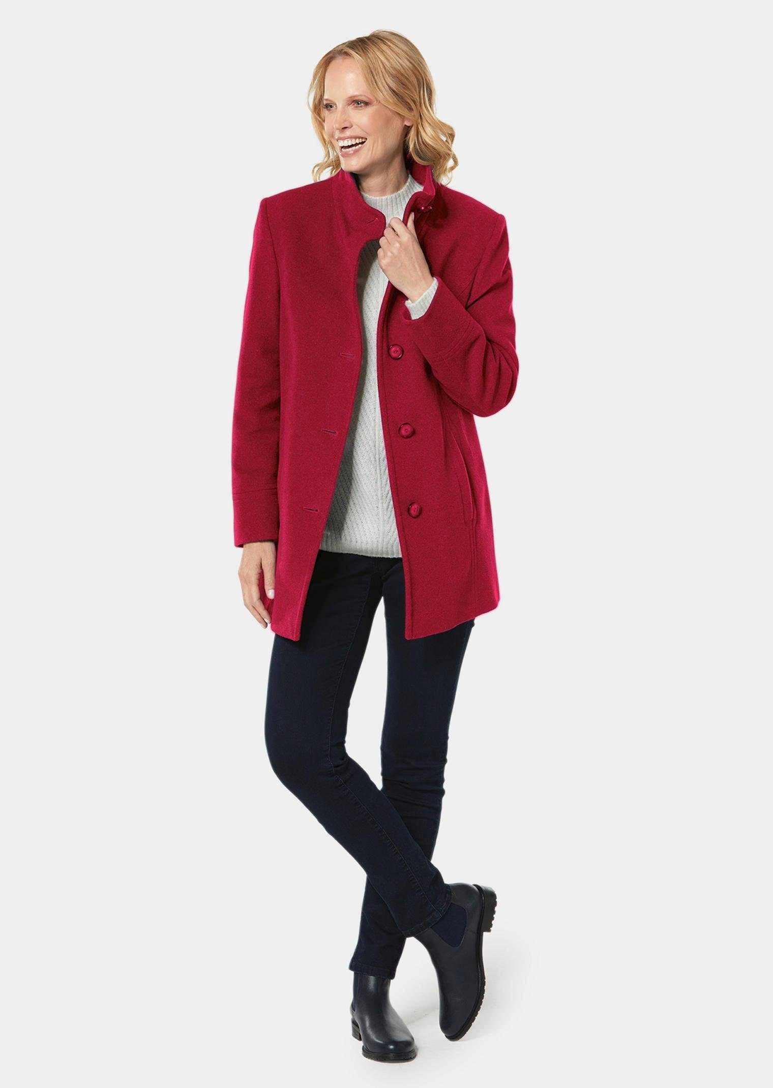 GOLDNER Wolljacke Eleganter Wintermantel mit Stehkragen Longmantel mit Knöpfen, Schubtaschen und Langarm